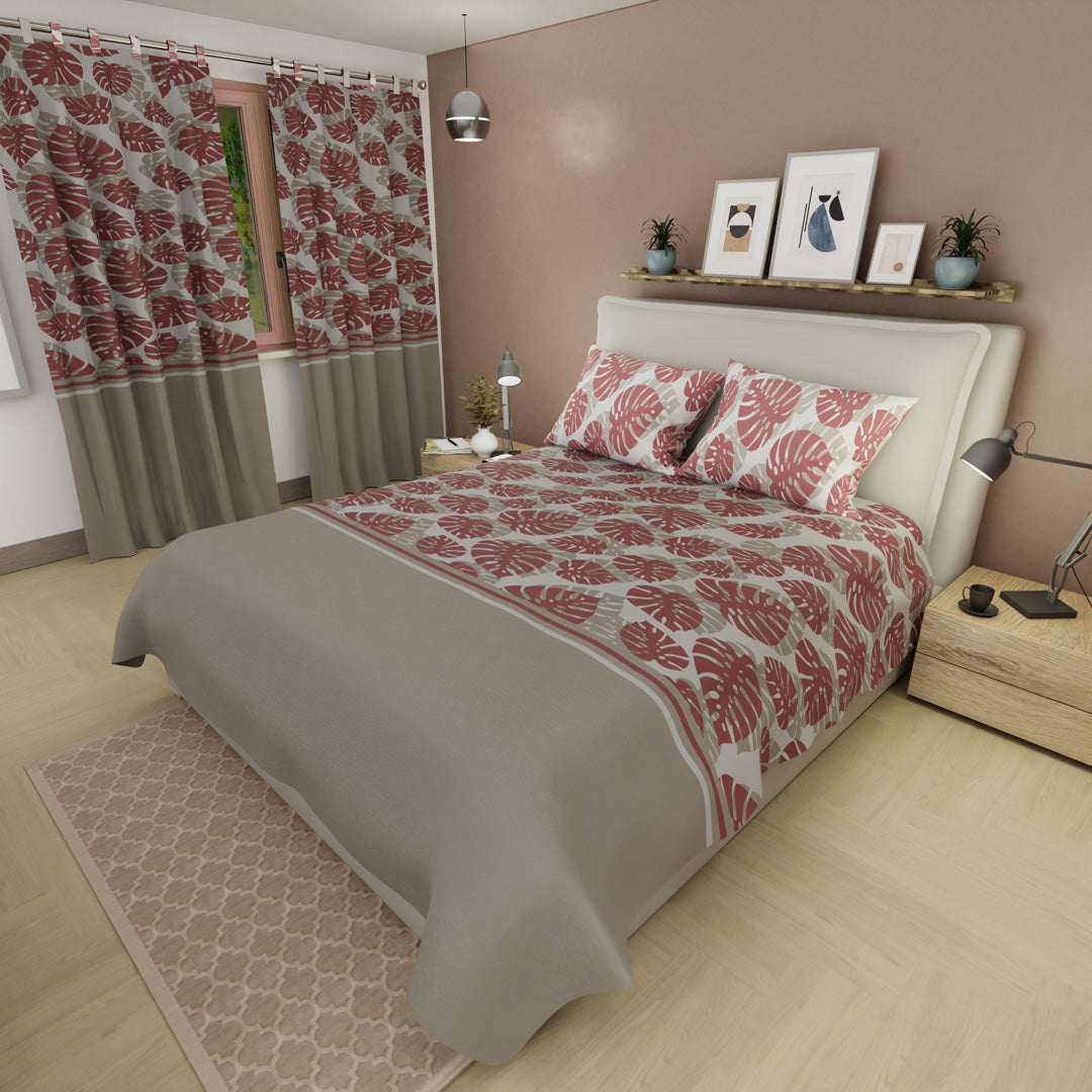 Juego De Sábanas Microfibra Suavizada Monstera  Rosa