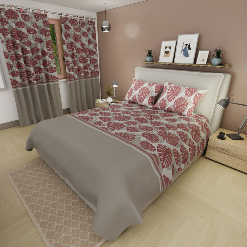 Juego De Sábanas Microfibra Suavizada Monstera  Rosa