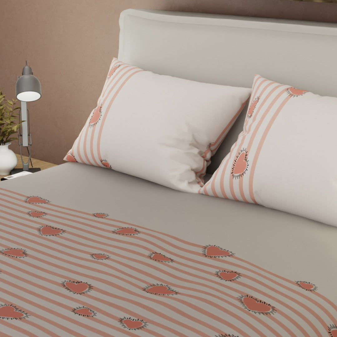 Juego De Sábanas Microfibra Suavizada Cozy Coral Hearts