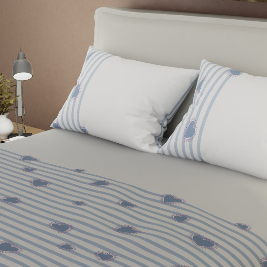 Juego De Sábanas Microfibra Suavizada Cozy Coral Hearts Blue