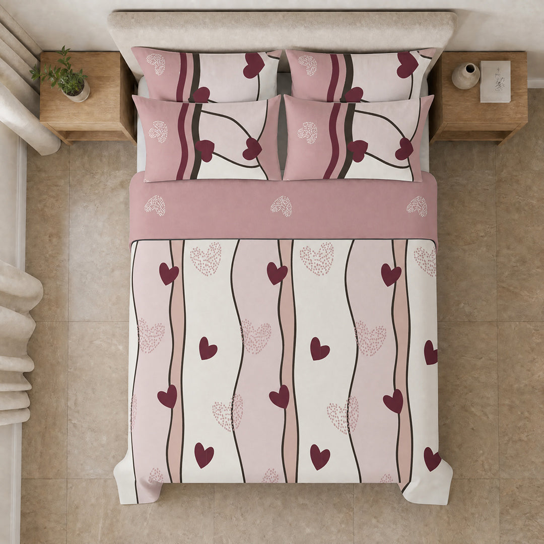 Juego De Sábanas Microfibra Suavizada 4 Fundas Wine Heart Wave