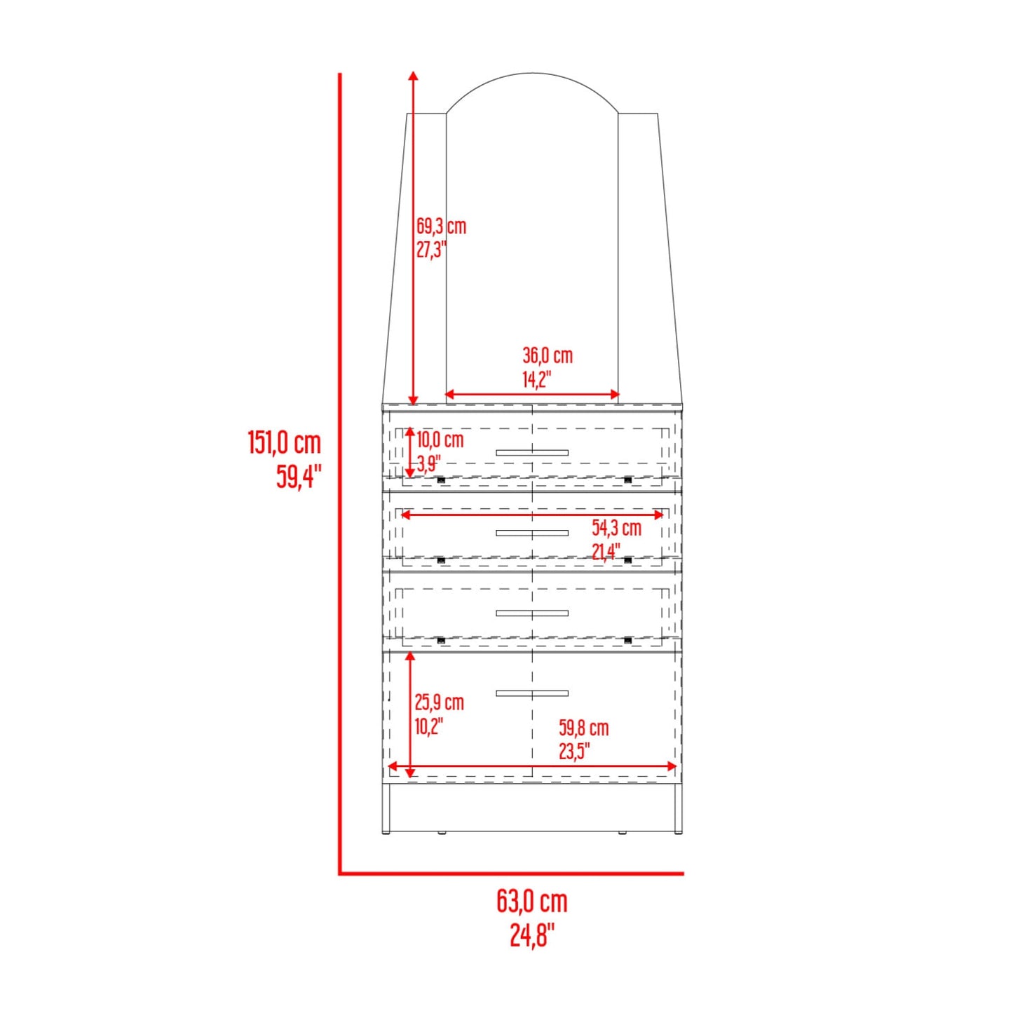 Comoda Praga 3 Cajones 1P 151X63X35 Rta Wengue