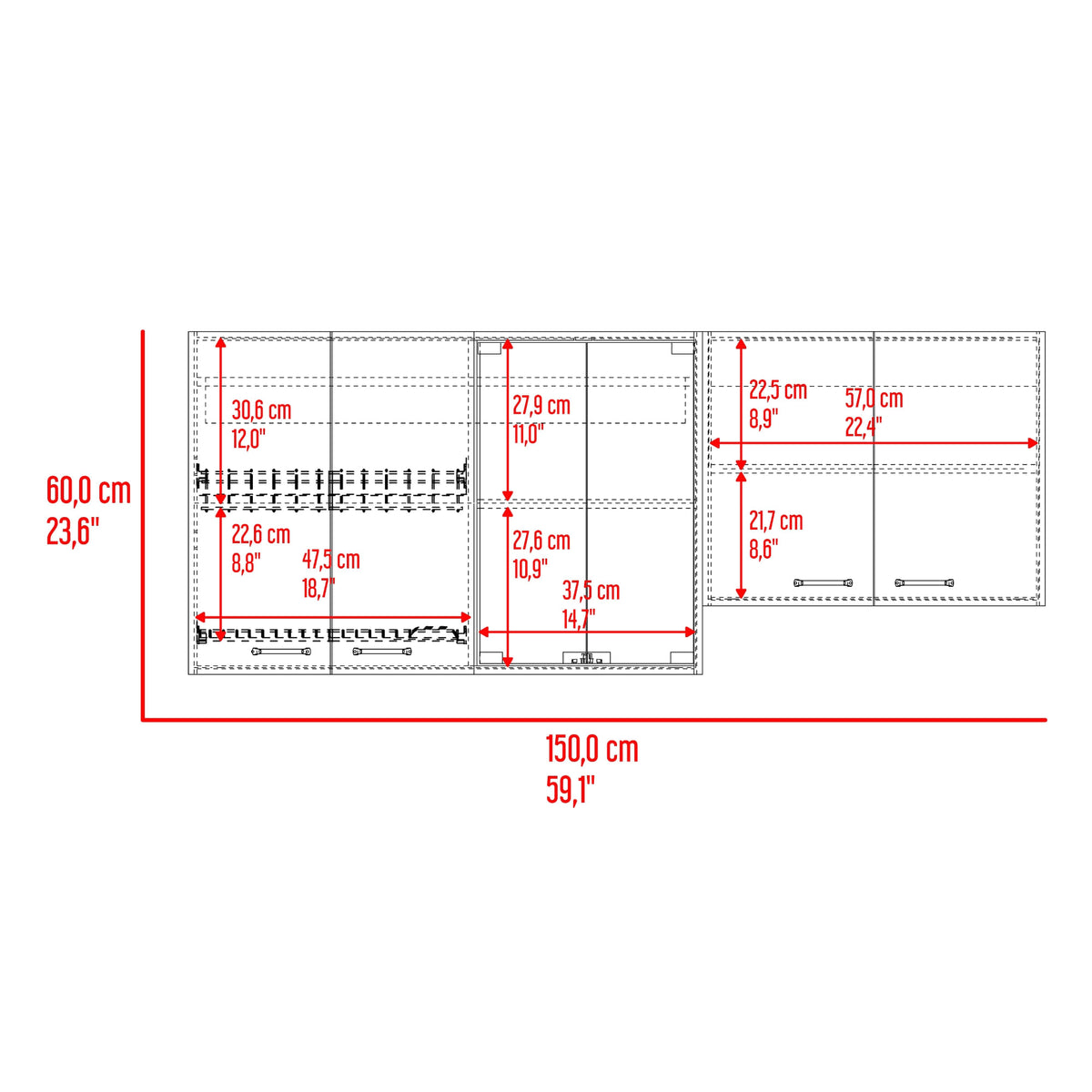 Mueble Superior Cocina Lumina 60X150X31 Rta Blanco Positano