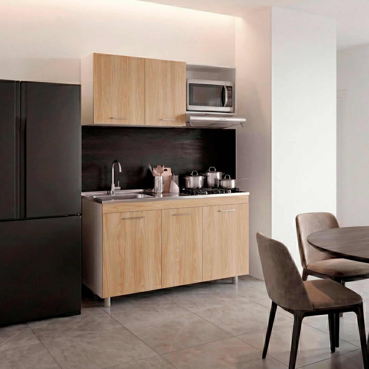 Cocina Miro 150 Izquierdo 60X150X40 Rta Blanco Fresno