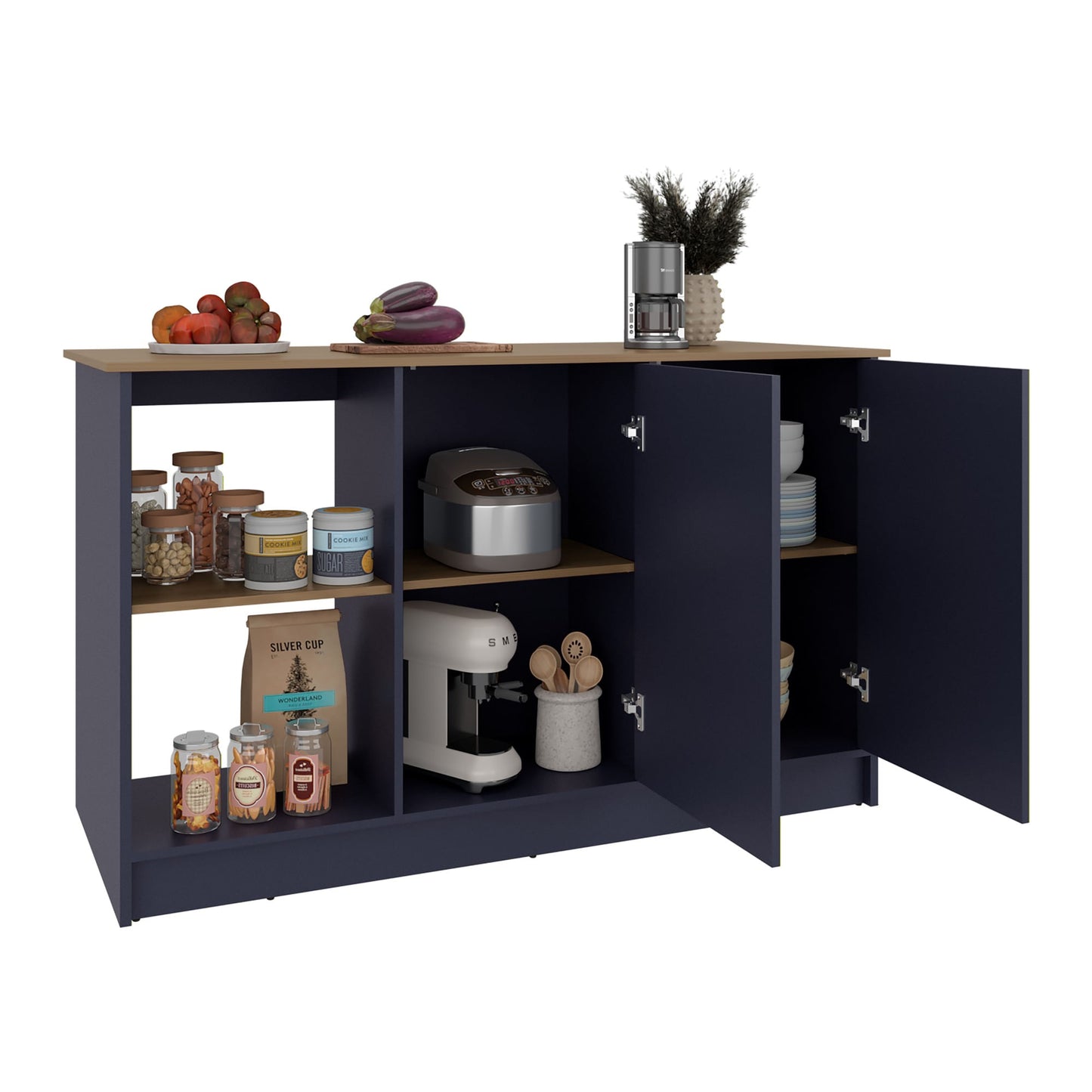 Isla De Cocina Juniper 90X150X64 Rta Azul Fresno Zf