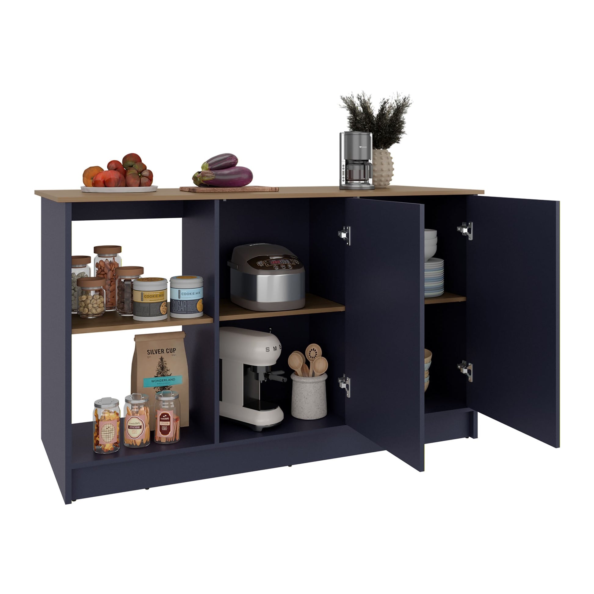 Isla De Cocina Juniper 90X150X64 Rta Azul Fresno Zf