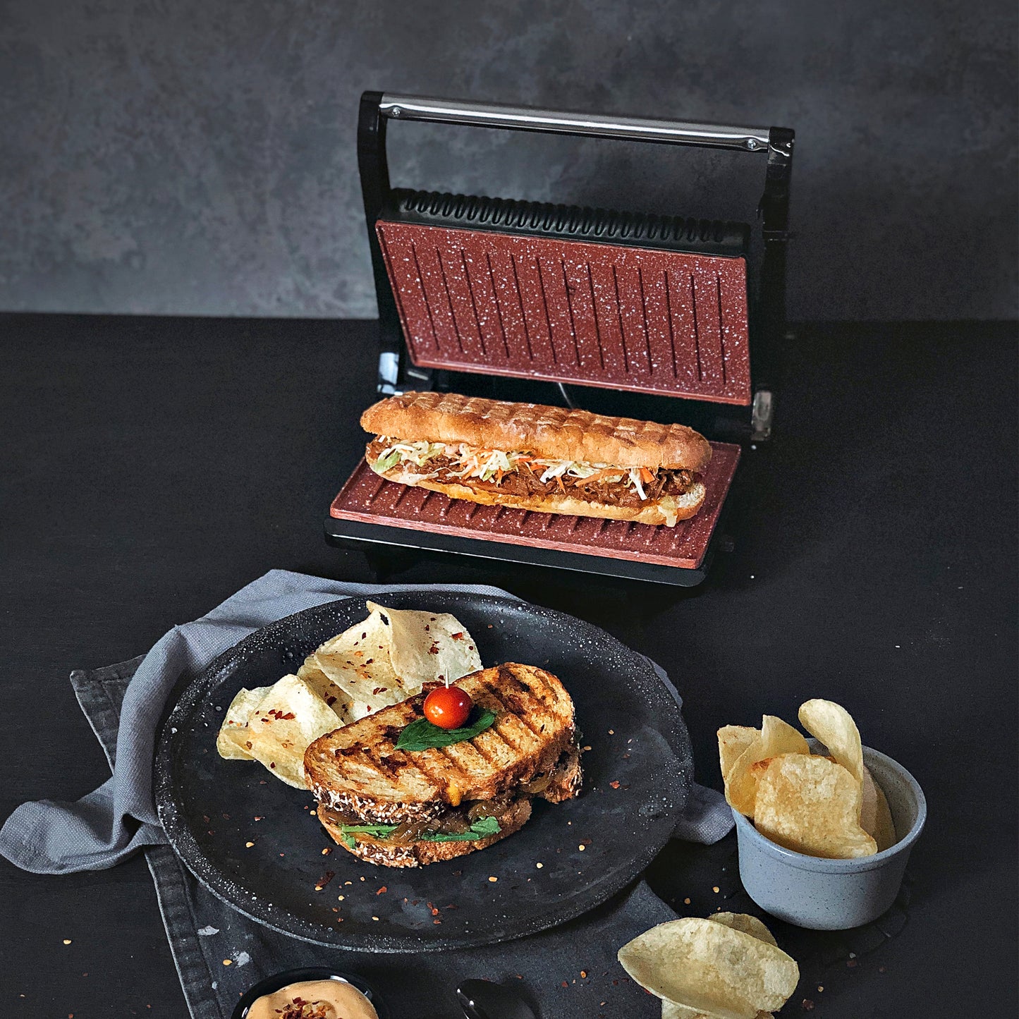 Sanduchera Y Grill Asador Panini Cobre He-215 Home Elements