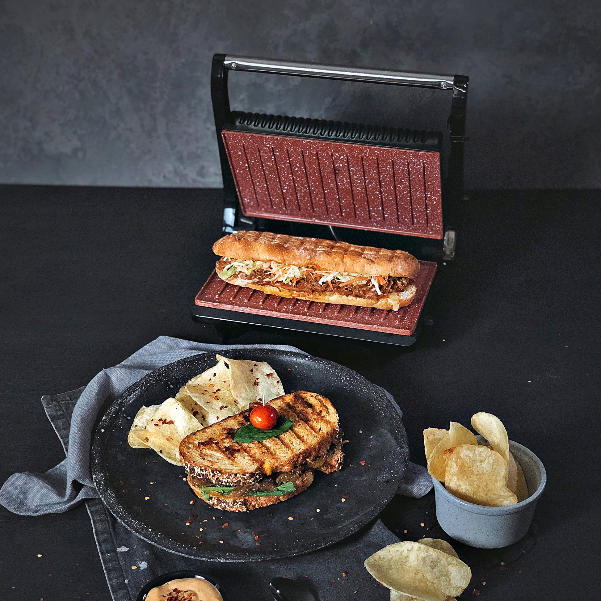 Sanduchera Y Grill Asador Panini Cobre He-215 Home Elements