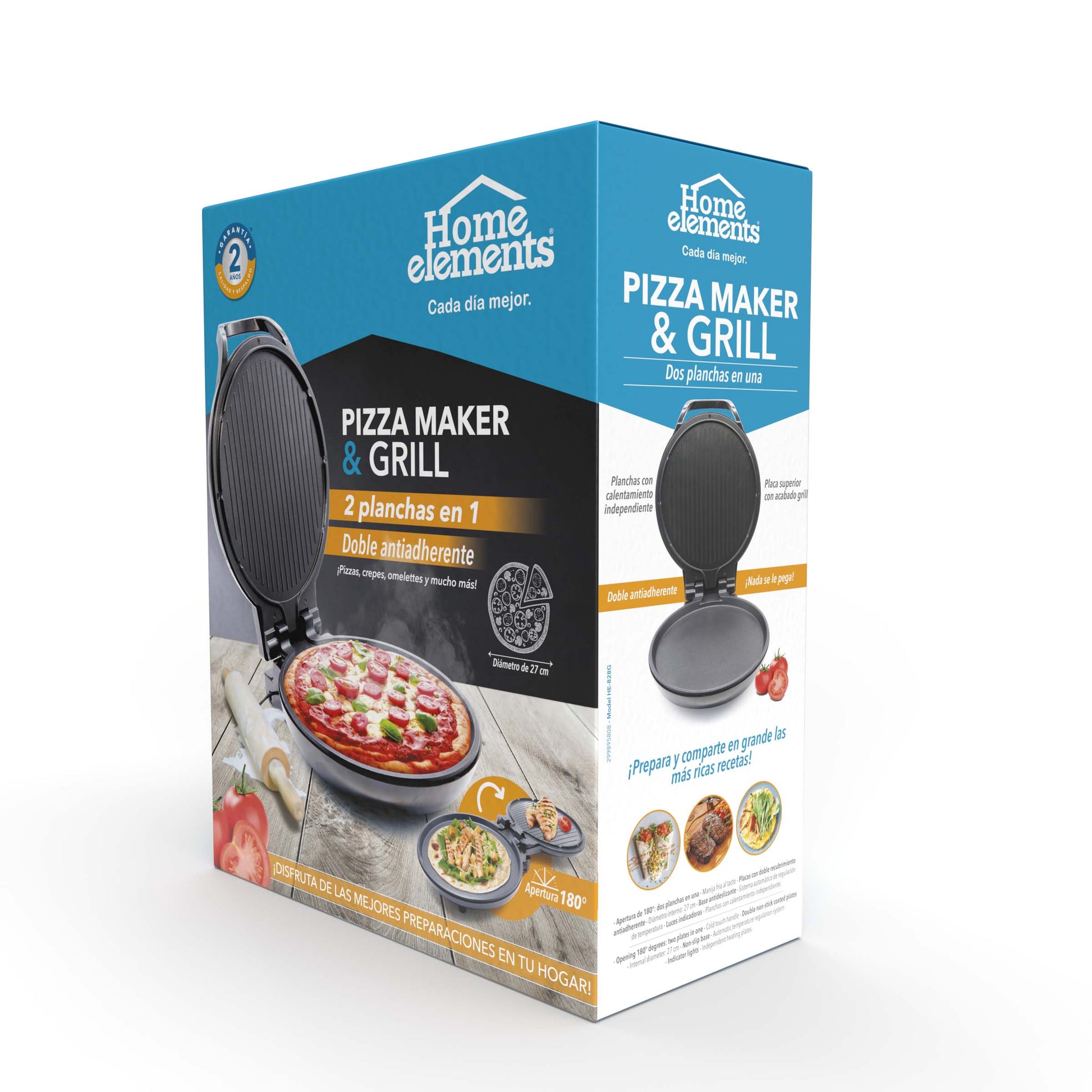 Pizza Maker Y Sanduchera Grill He-828G Home Elements