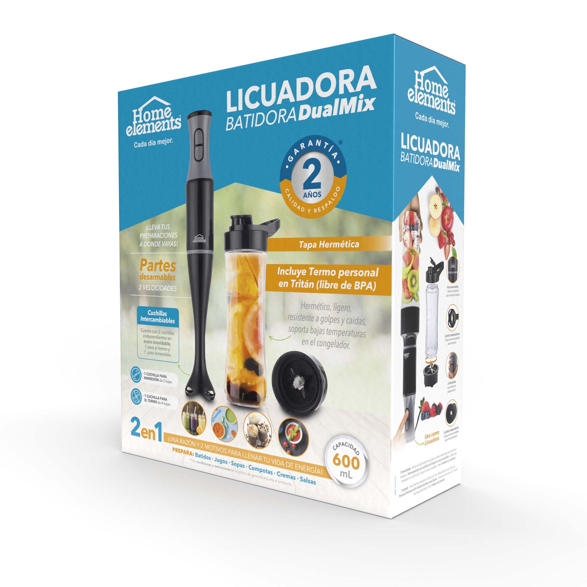 Licuadora Y Batidora De Inmersion + Jarra Personal Tritan He-538N Home Elements