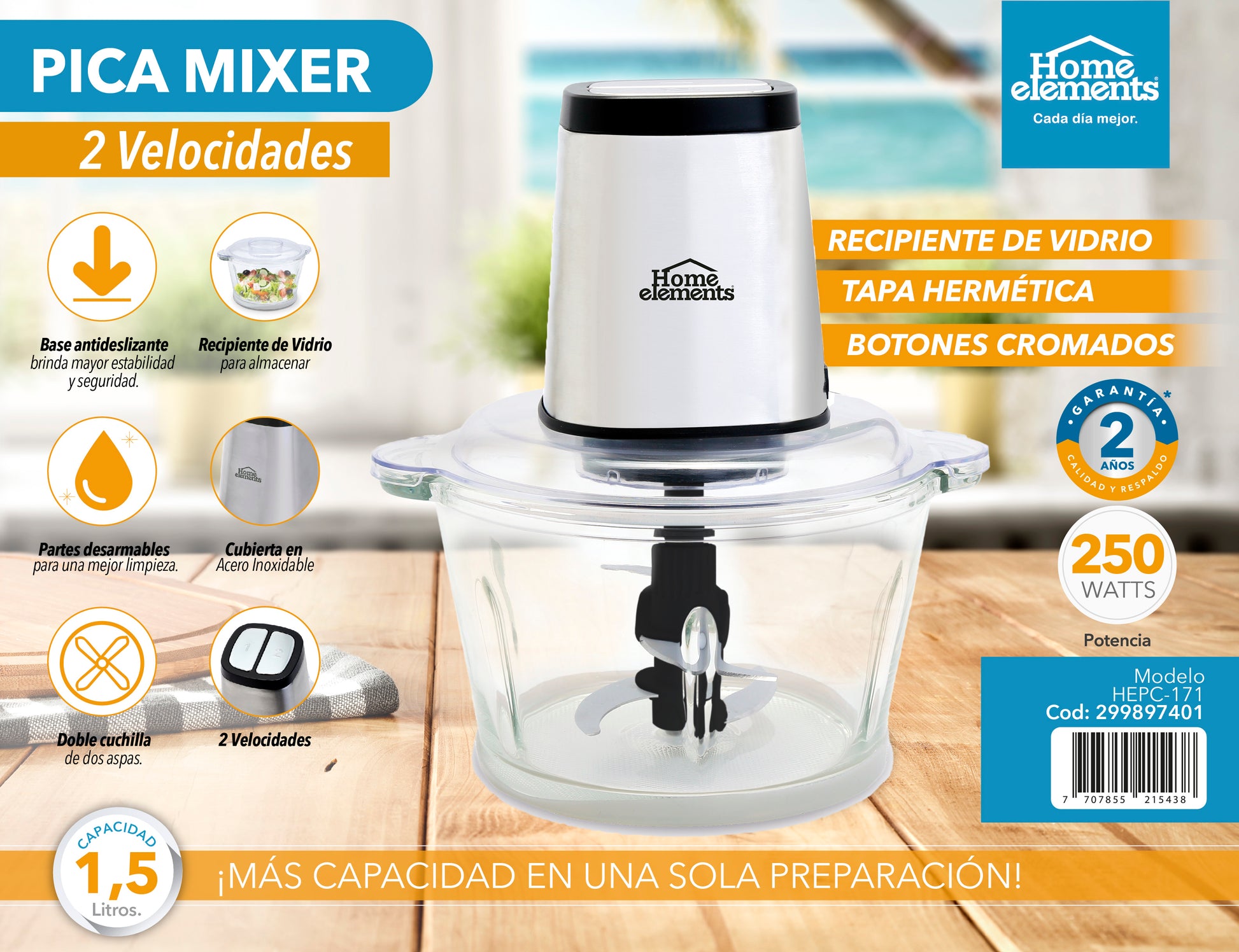 Picatodo Y Mezclador Picamixer 1.5 Lt Home Elements