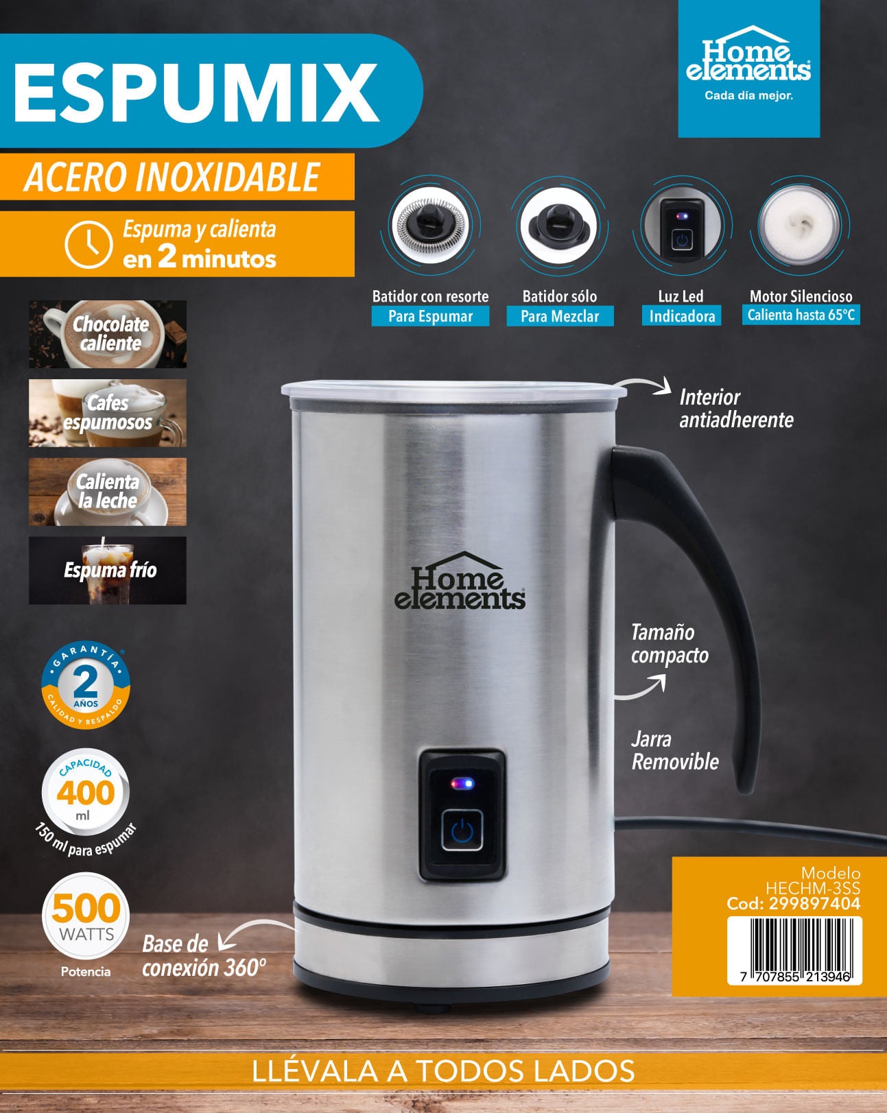 Vaso Espumador Espumix 400Ml Home Elements