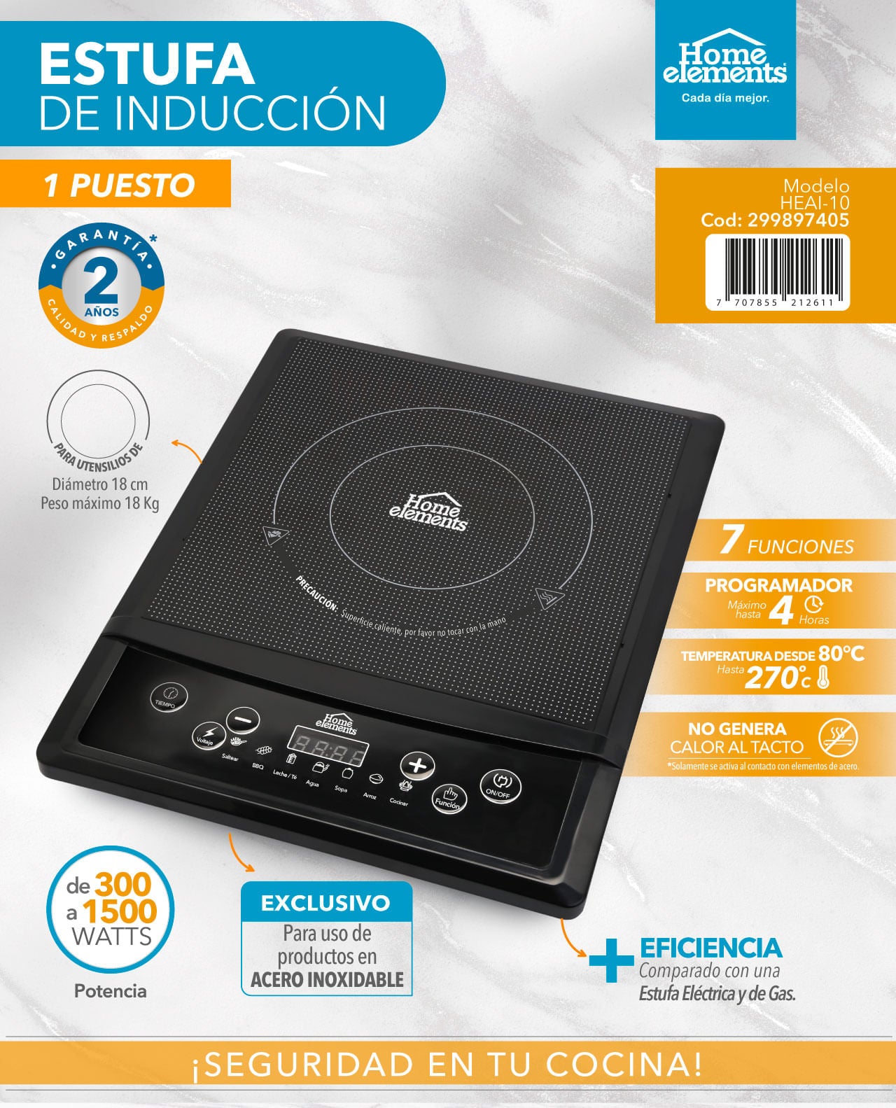 Estufa De Induccion De 1 Puesto Home Elements