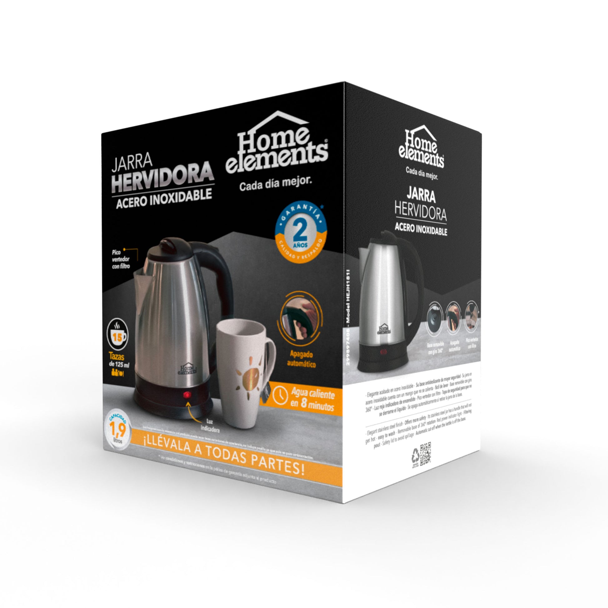 Jarra Hervidora 1.9 Lts Acero Inox Home Elements