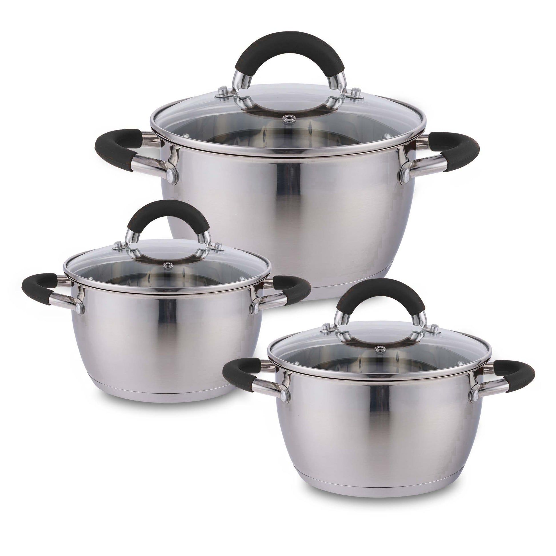 Set X 3 Ollas Con Tapa Acero Inox 18Cm 20Cm 24Cm Home Elements