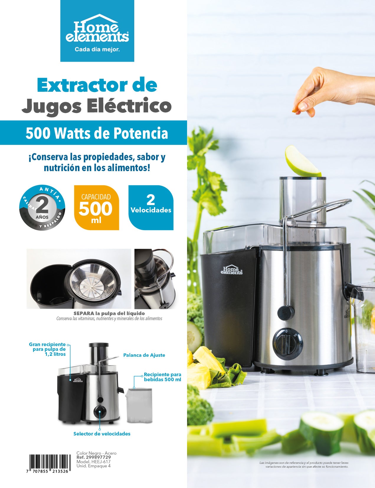 Extractor De Jugos 1.2 Lts Heej-617 Home Elements