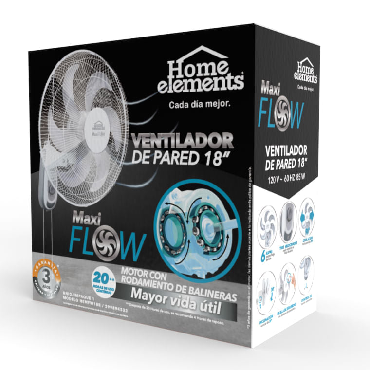 Ventilador De Pared Blanco 18 Maxiflow-Elite Home Elements Blanco Funcional Para Tu Hogar