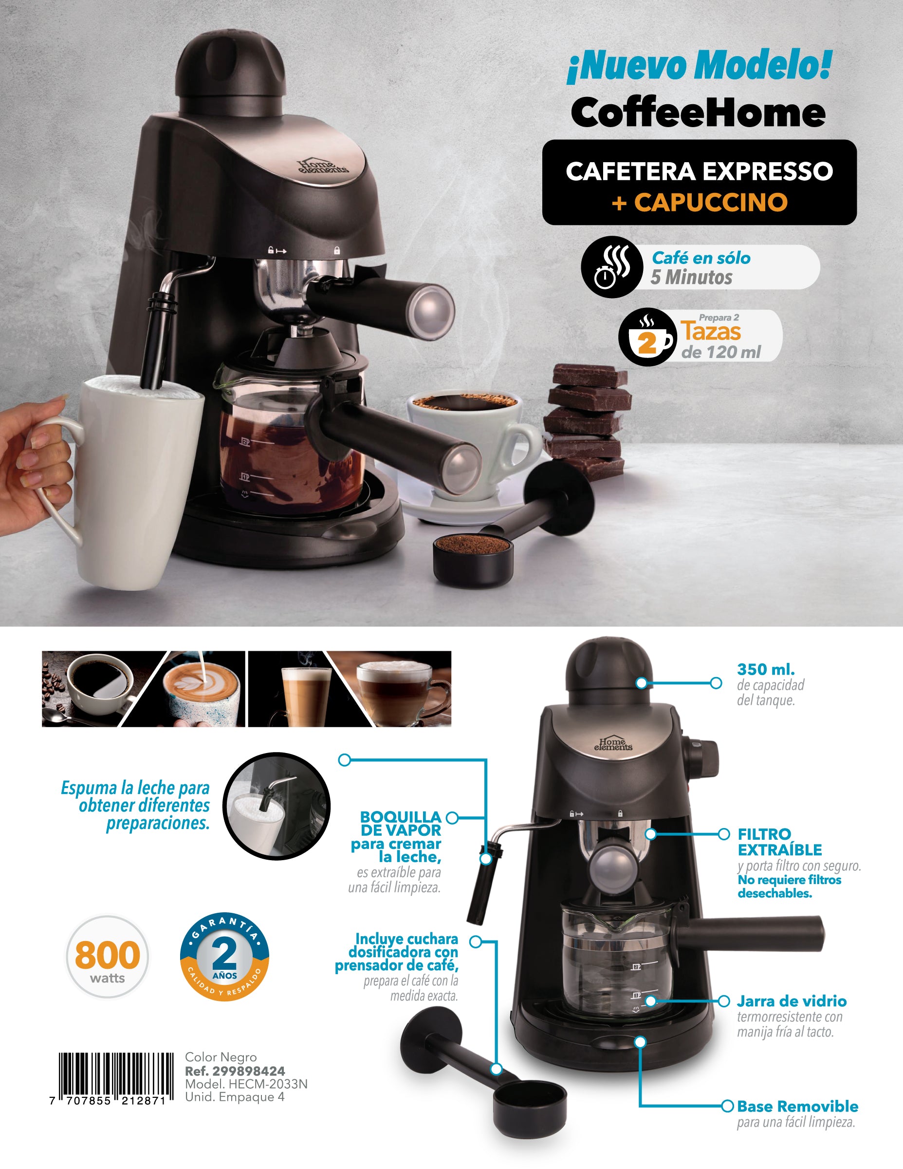 Cafetera Coffe Home - Capuchinera Hecm-2033N Home Elements