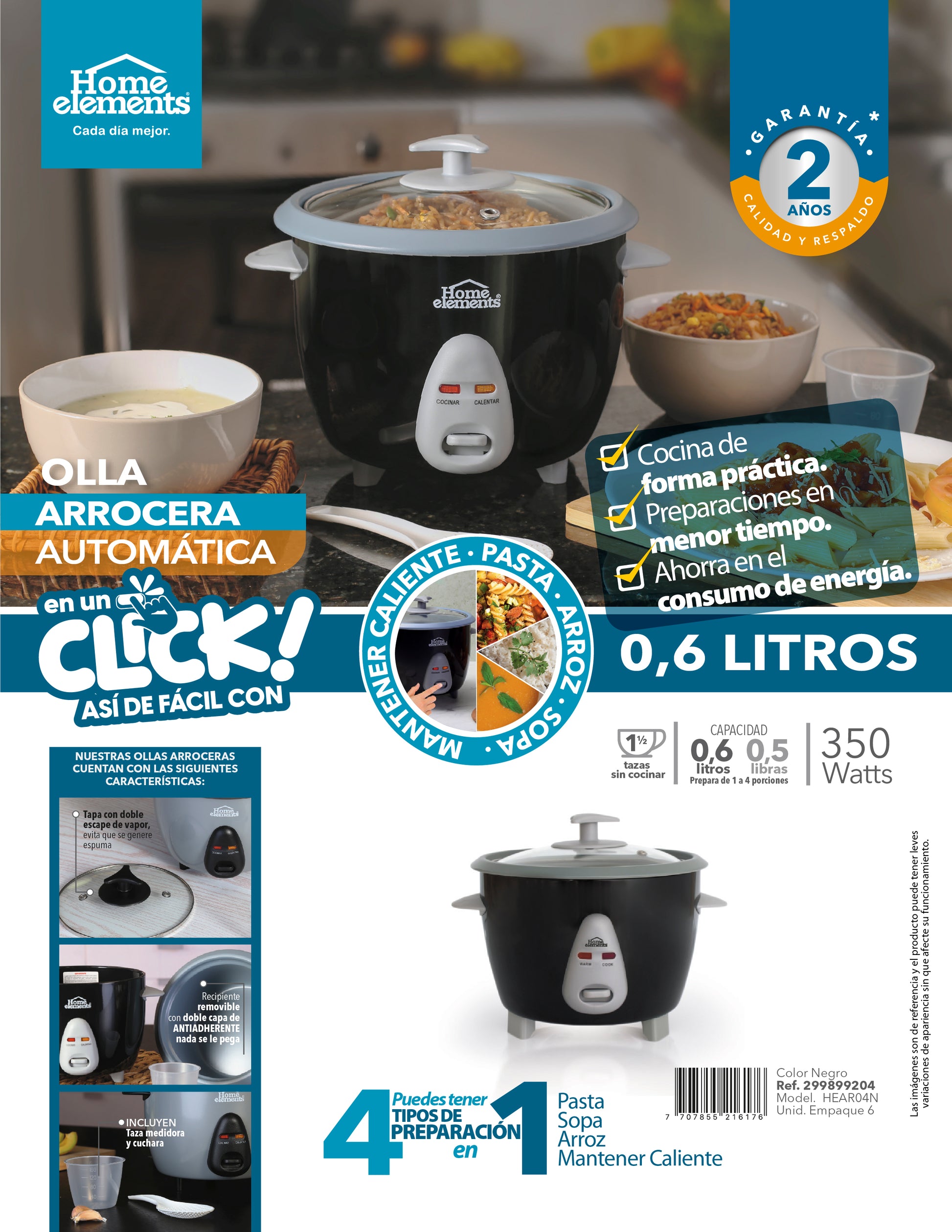 Olla Arrocera 06L Negra Home Elements
