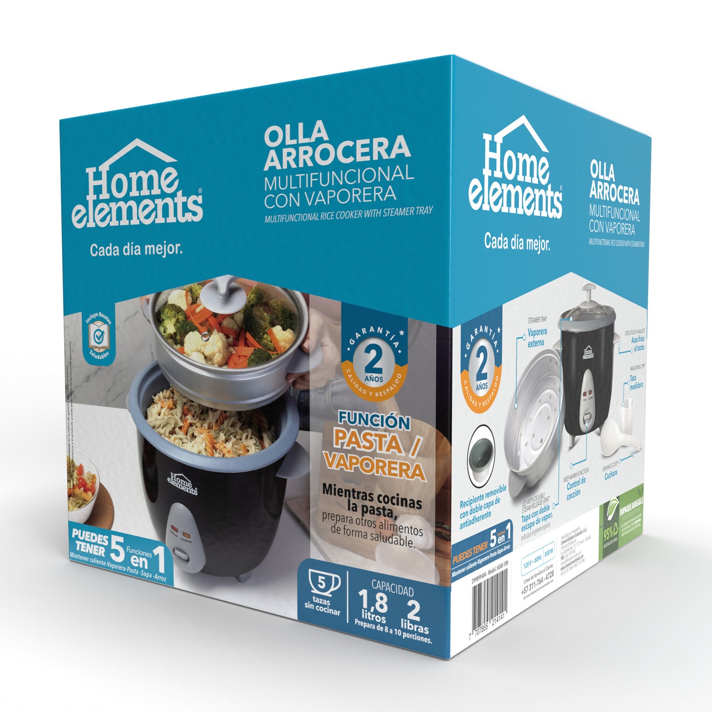 Olla Arrocera 1.8 Lts Negra Con Vaporera Home Elements