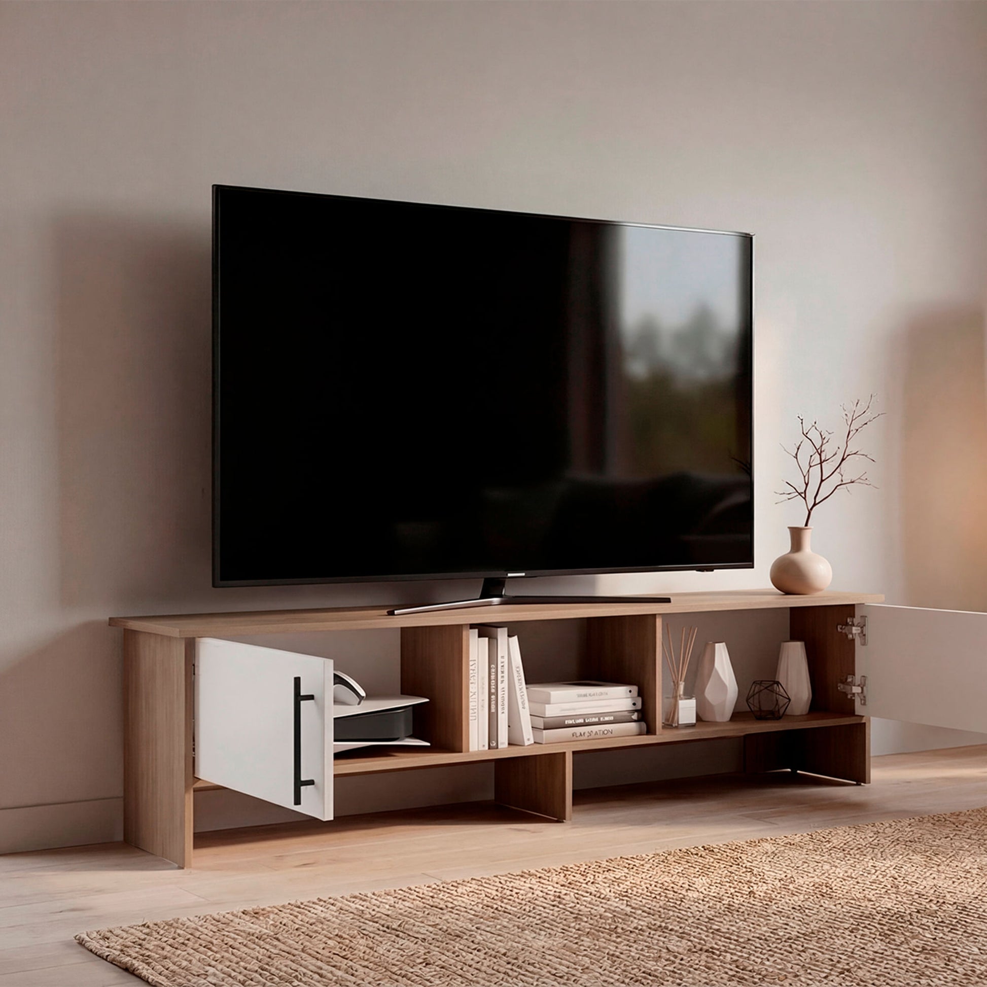 Rack De Tv Dago 41X160X35 Rta Fresno Eu Blanco Zf