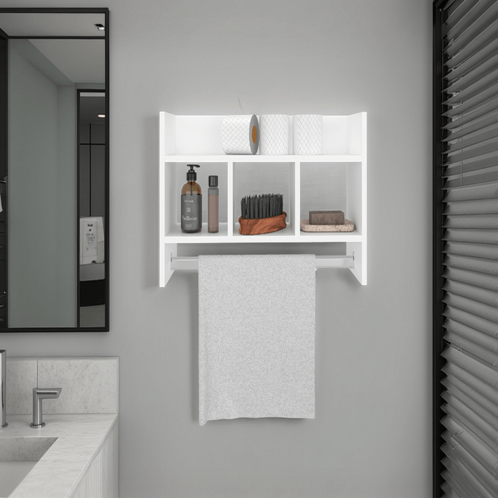 Estante De Pared Con Toallero 40X63X20 Rta Blanco Zf