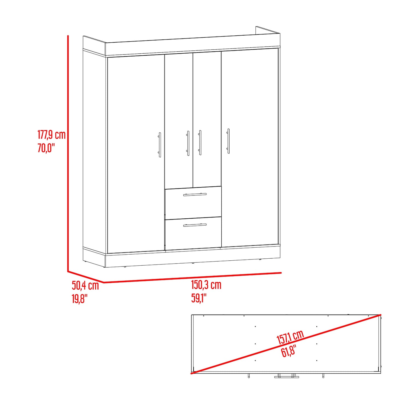 Closet 150 Vm 4 Puertas 2 Cajones 177X150X50 Rta Fresno Eu Wengue