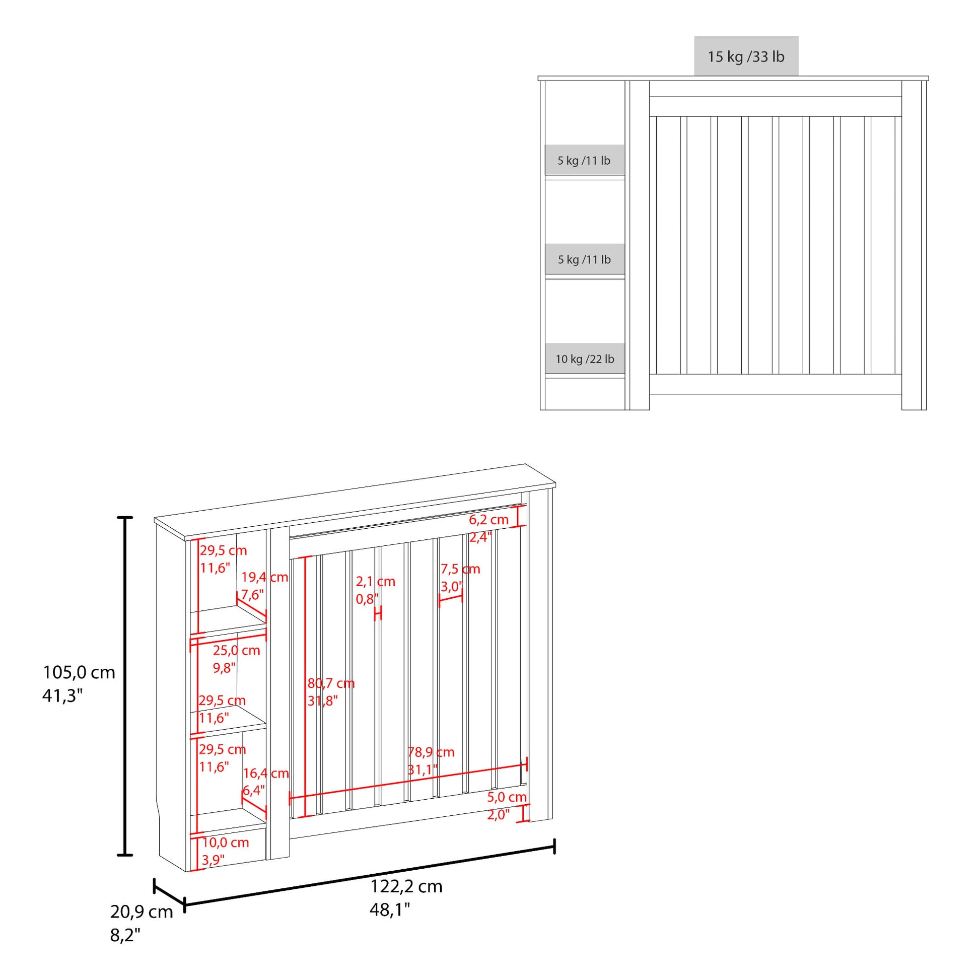 Mueble Auxiliar Radiador Joseph 105X122X20 Rta Blanco Fresno Zf