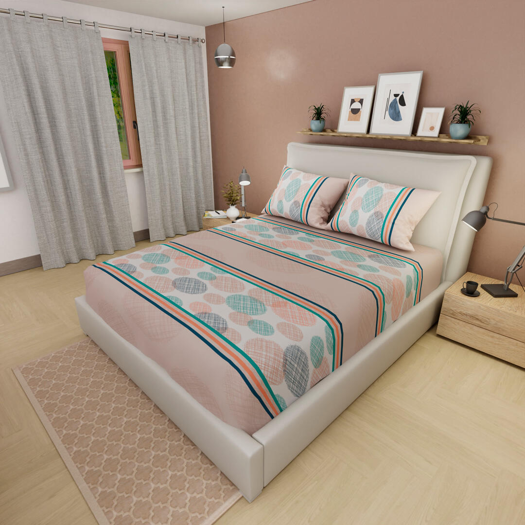 Sabana Ajustable Beige Círculos En Rayas Ultra Suave