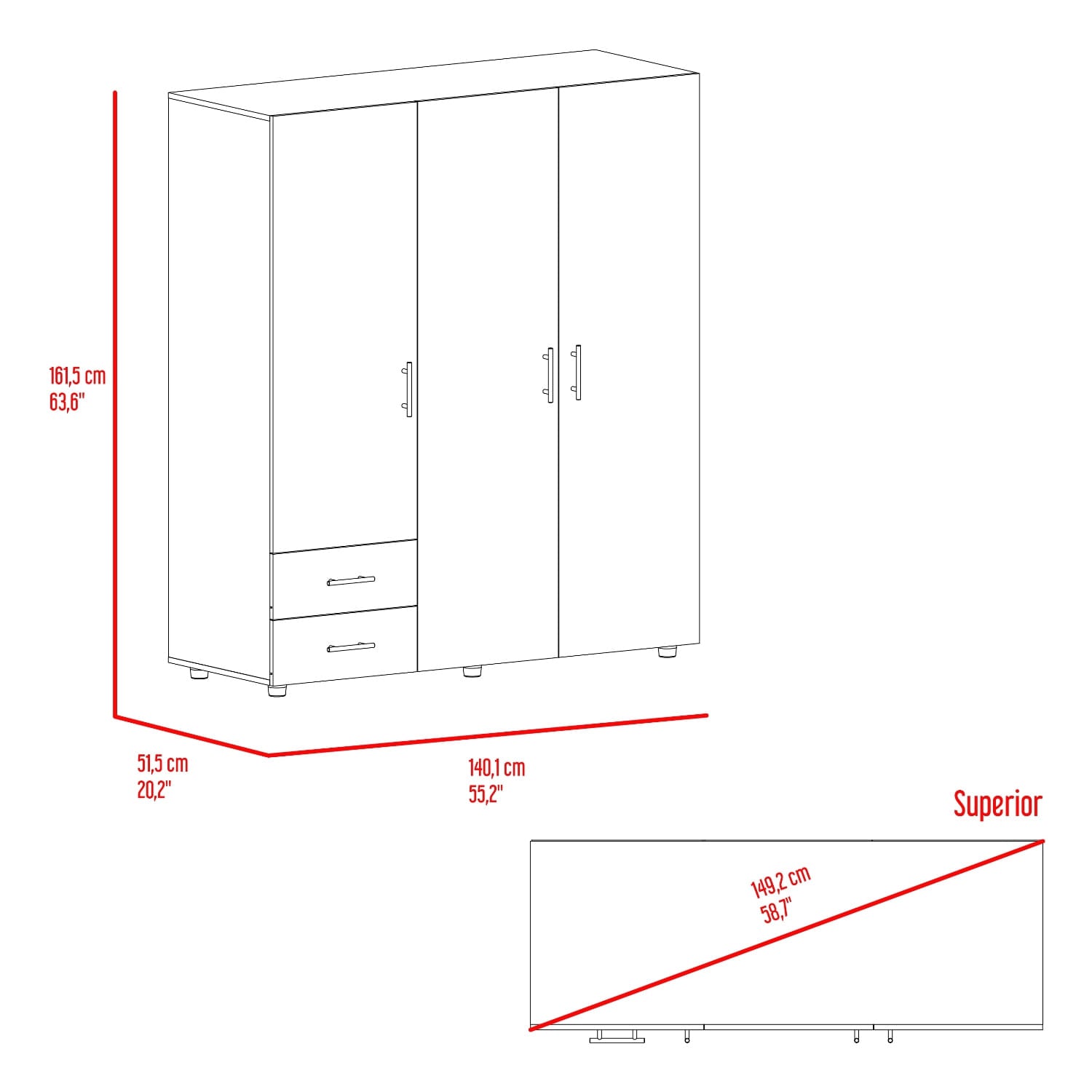 Closet Dassel 161X140X52 Rta Rovere