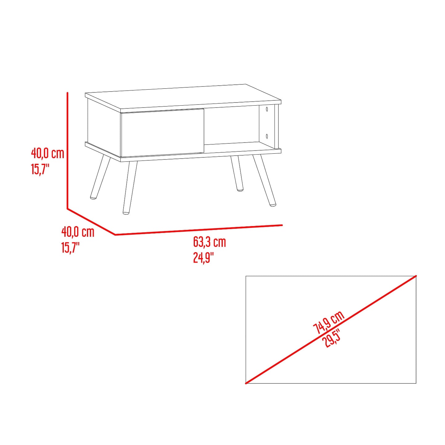 Mesa De Centro Zurich 40X63X40 Rta Milan Plomo