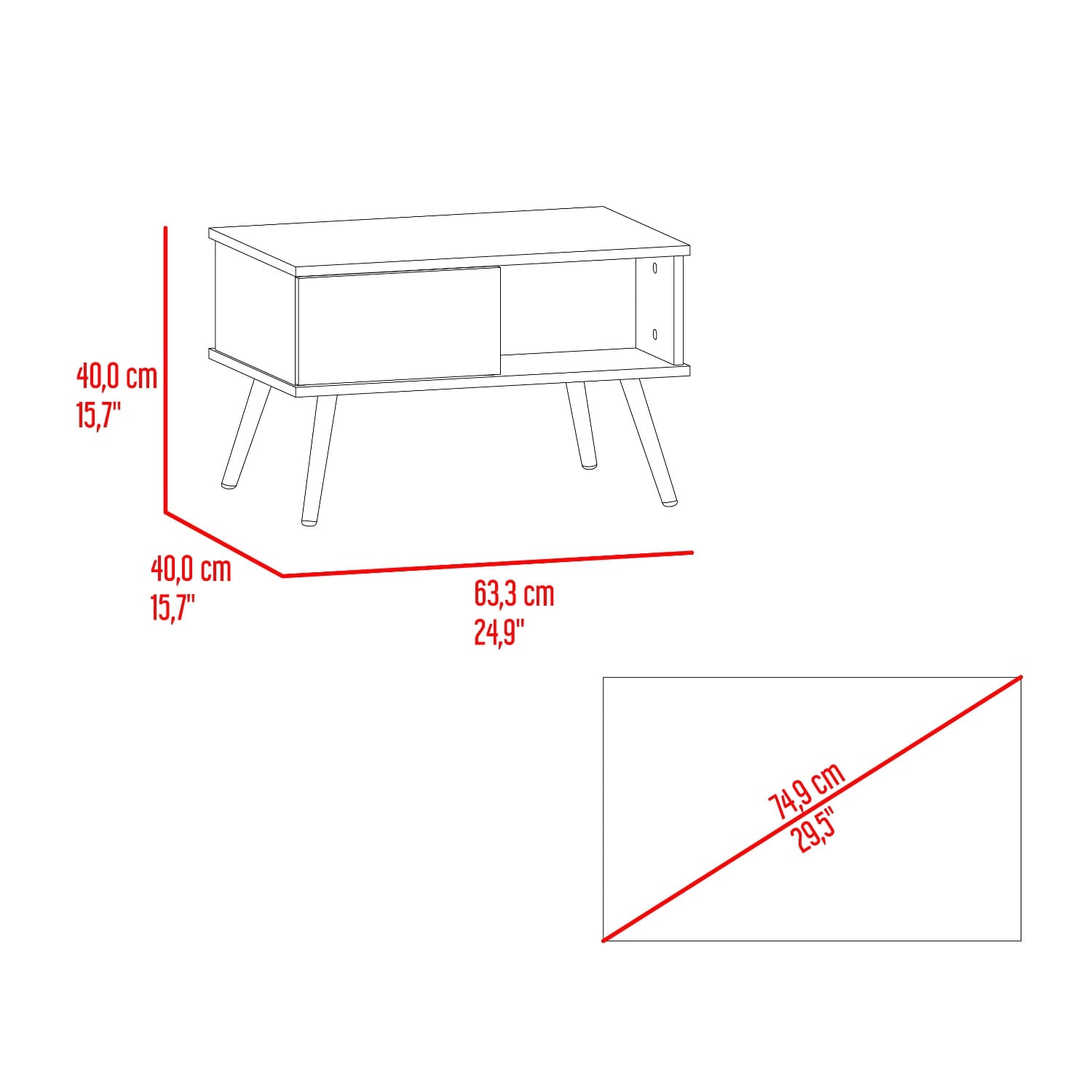 Mesa De Centro Zurich 40X63X40 Rta Milan Plomo