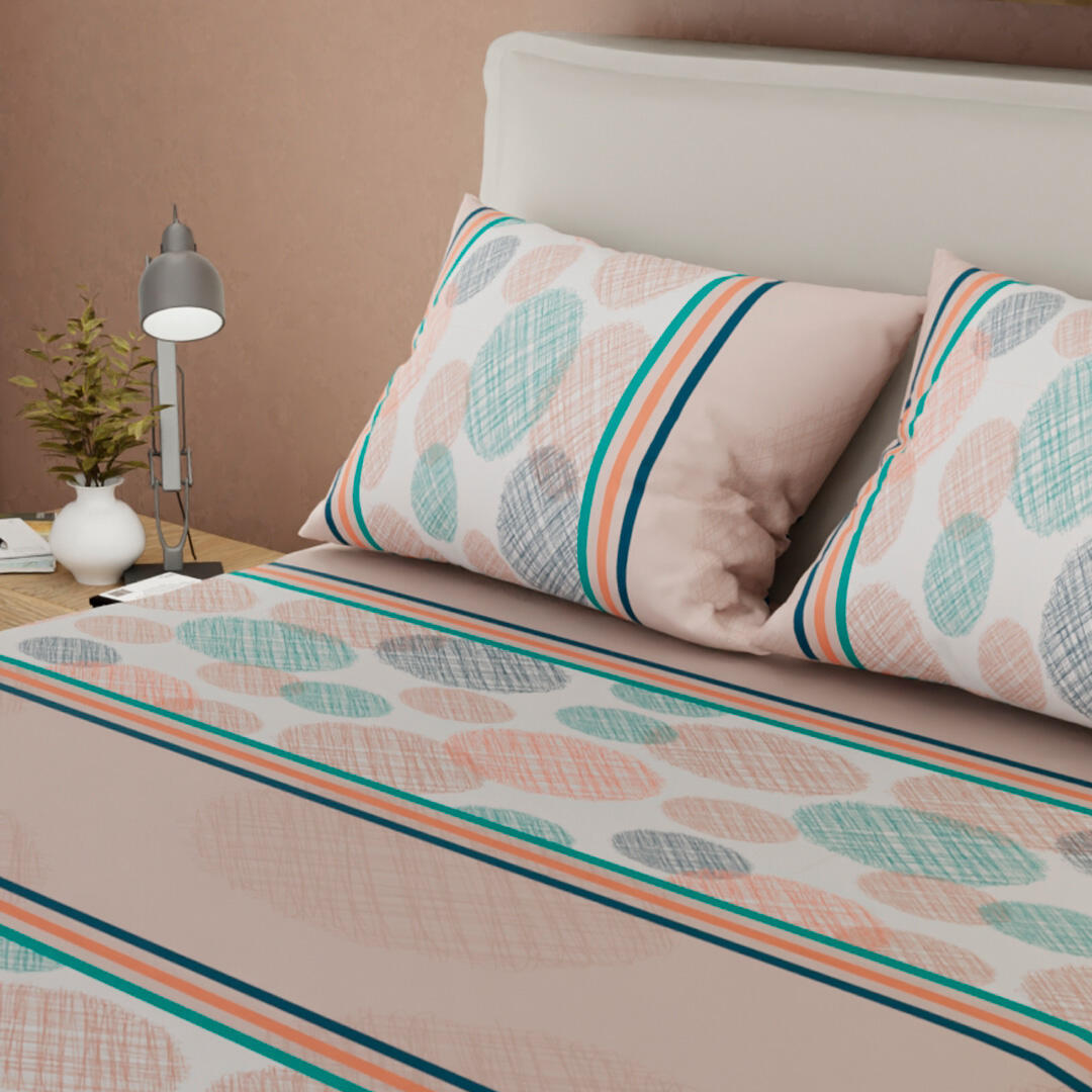 Sabana Ajustable Beige Círculos En Rayas Ultra Suave