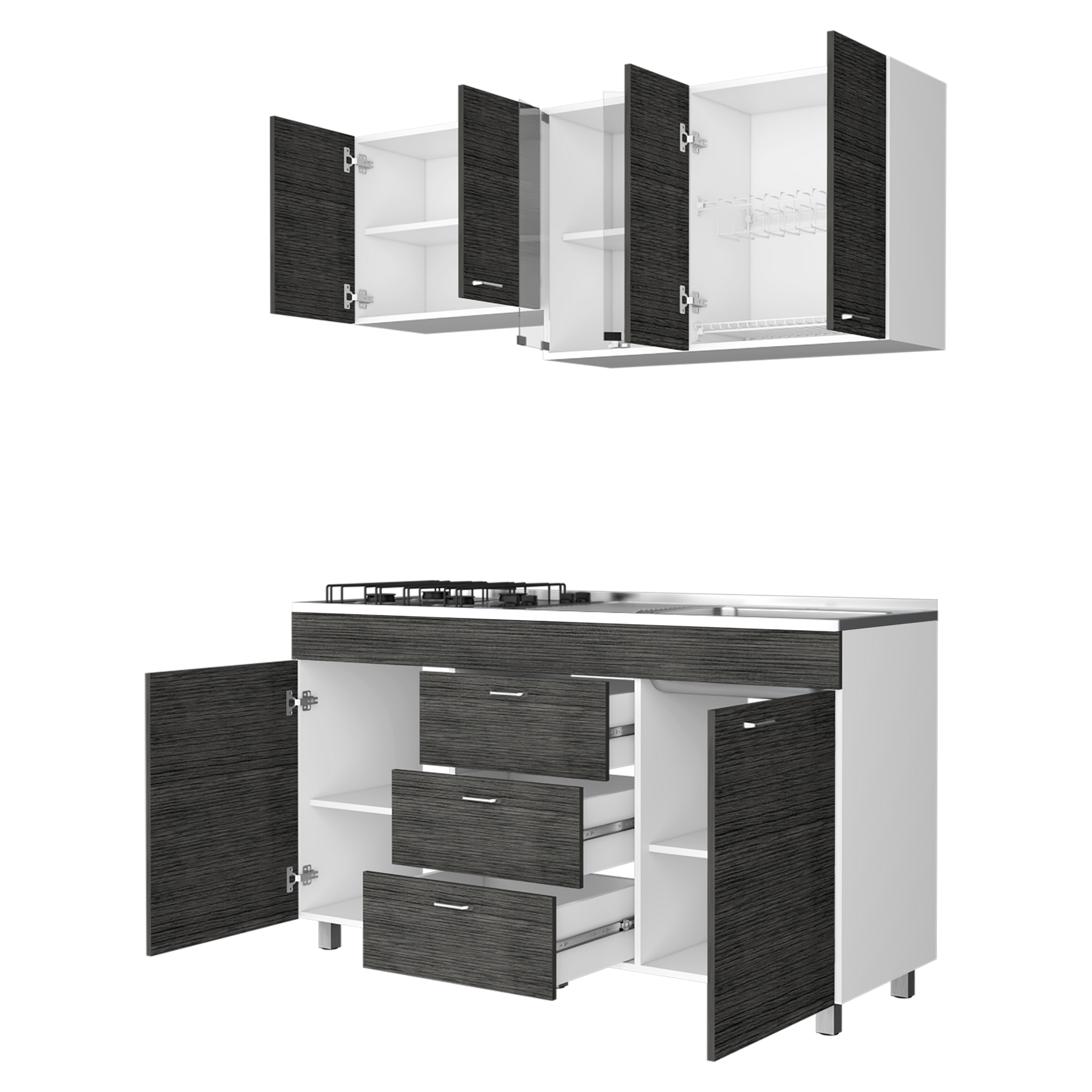 Cocina 150 Lumina Rta Blanco + Roble Gris