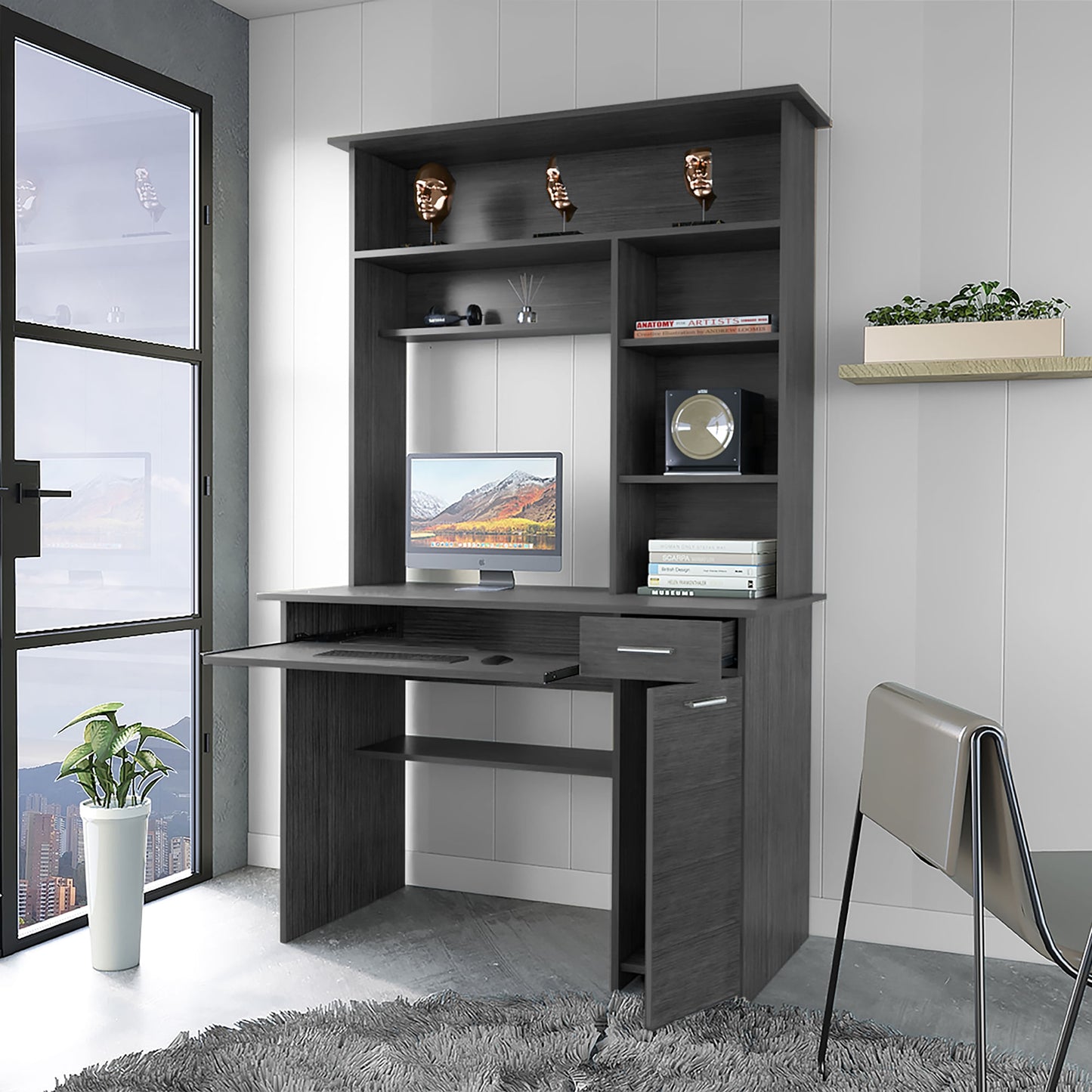 Escritorio Hutch 180X110X58 Rta Roble Gris Zf