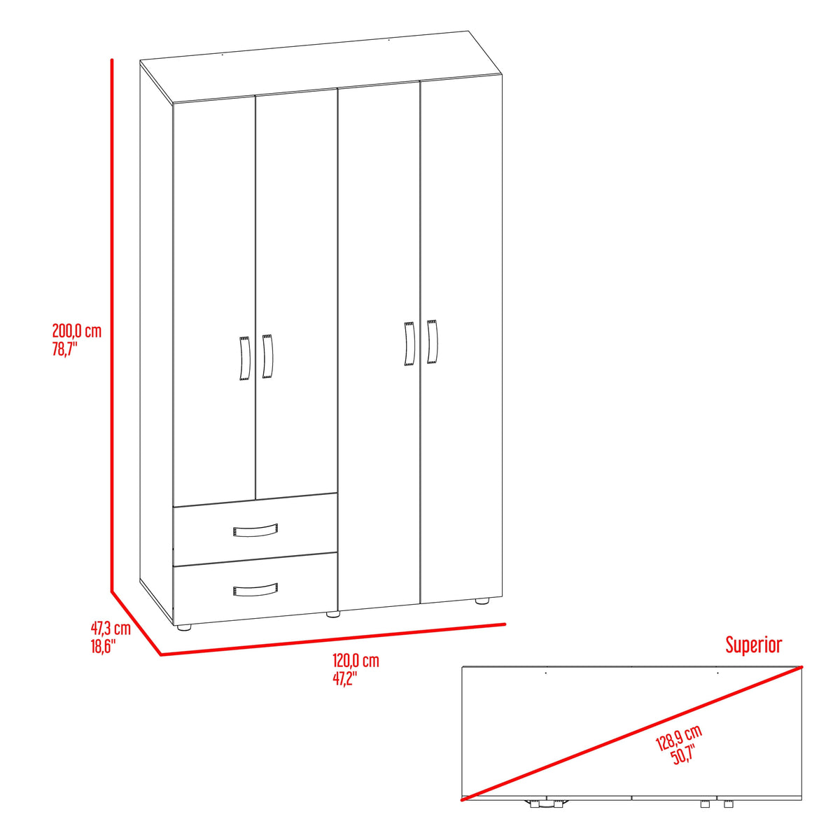 Closet Ankora 200X120X47 Rta Fresno Eu Wengue