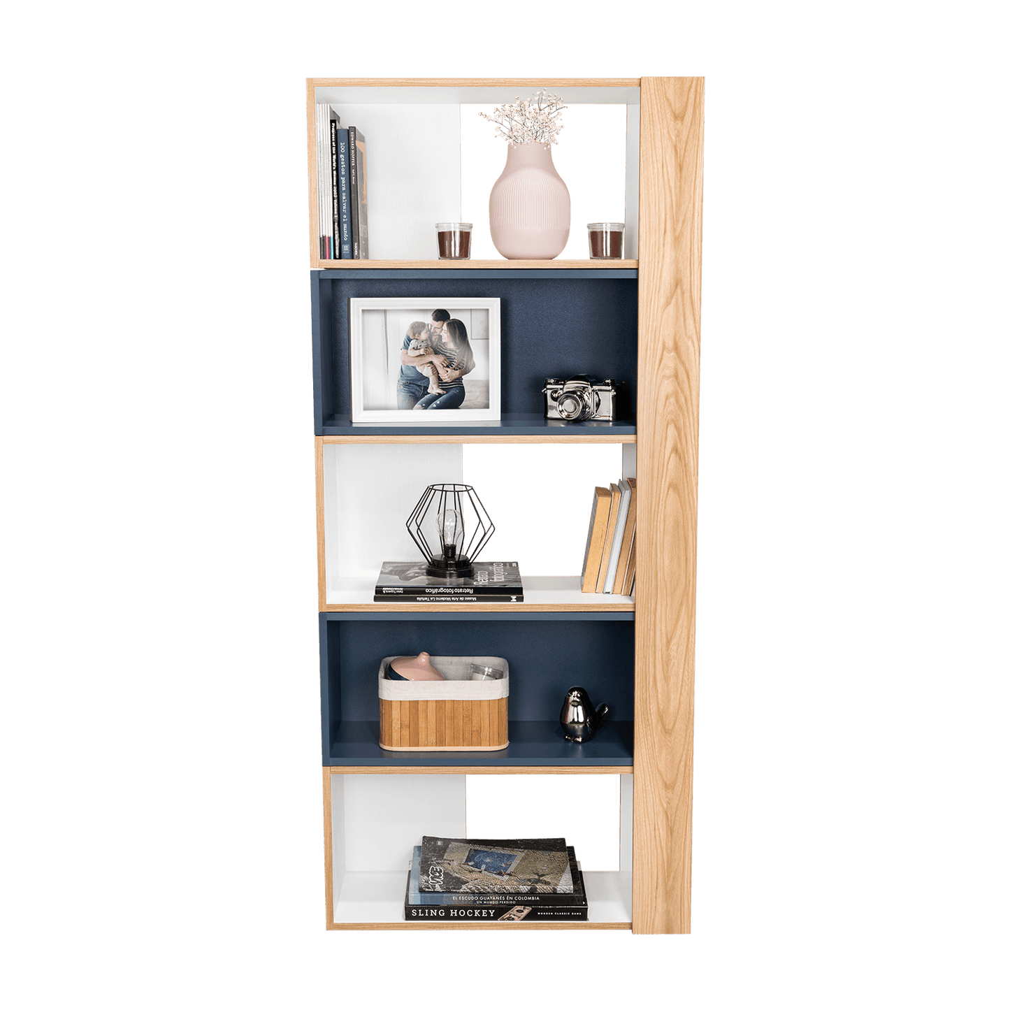 Biblioteca Beijing  161X70X28 Rta Fresno/Blanco + Azul