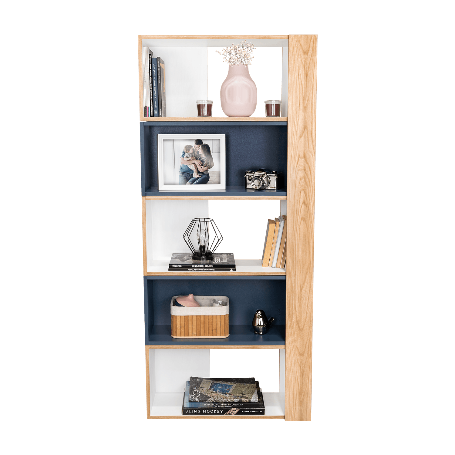 Biblioteca Beijing  161X70X28 Rta Fresno/Blanco + Azul