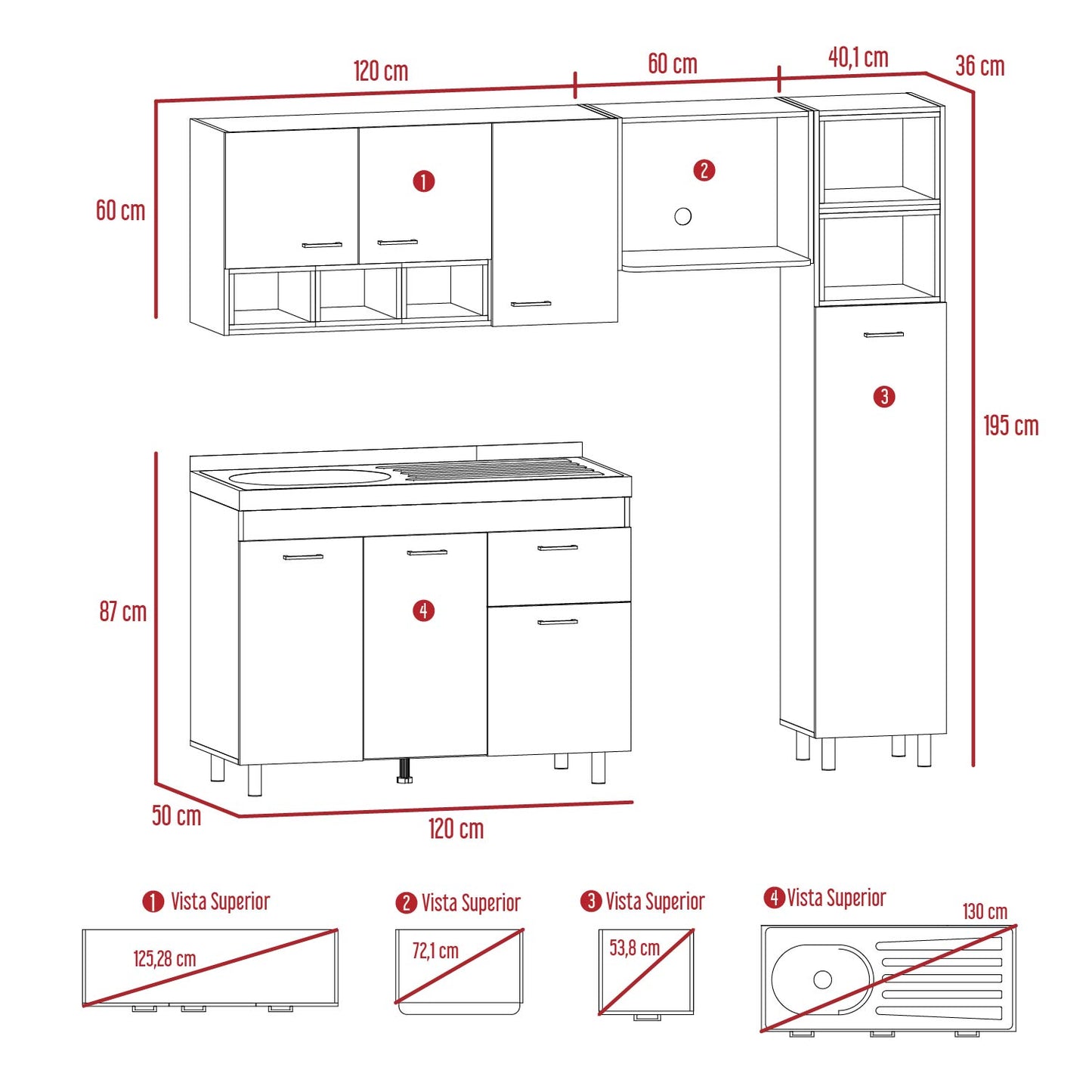 Cocina Completa 220 Lisz Rta Nacar + Blanco