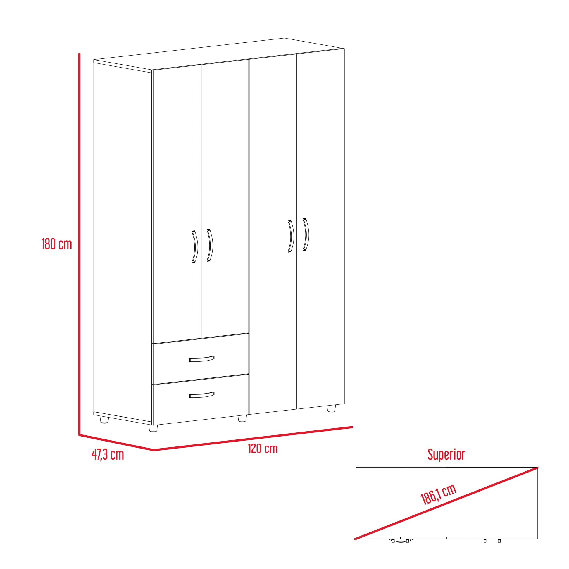 Closet Ankora Basic 180 X 120 X 47 Rta Macadamia + Blanco