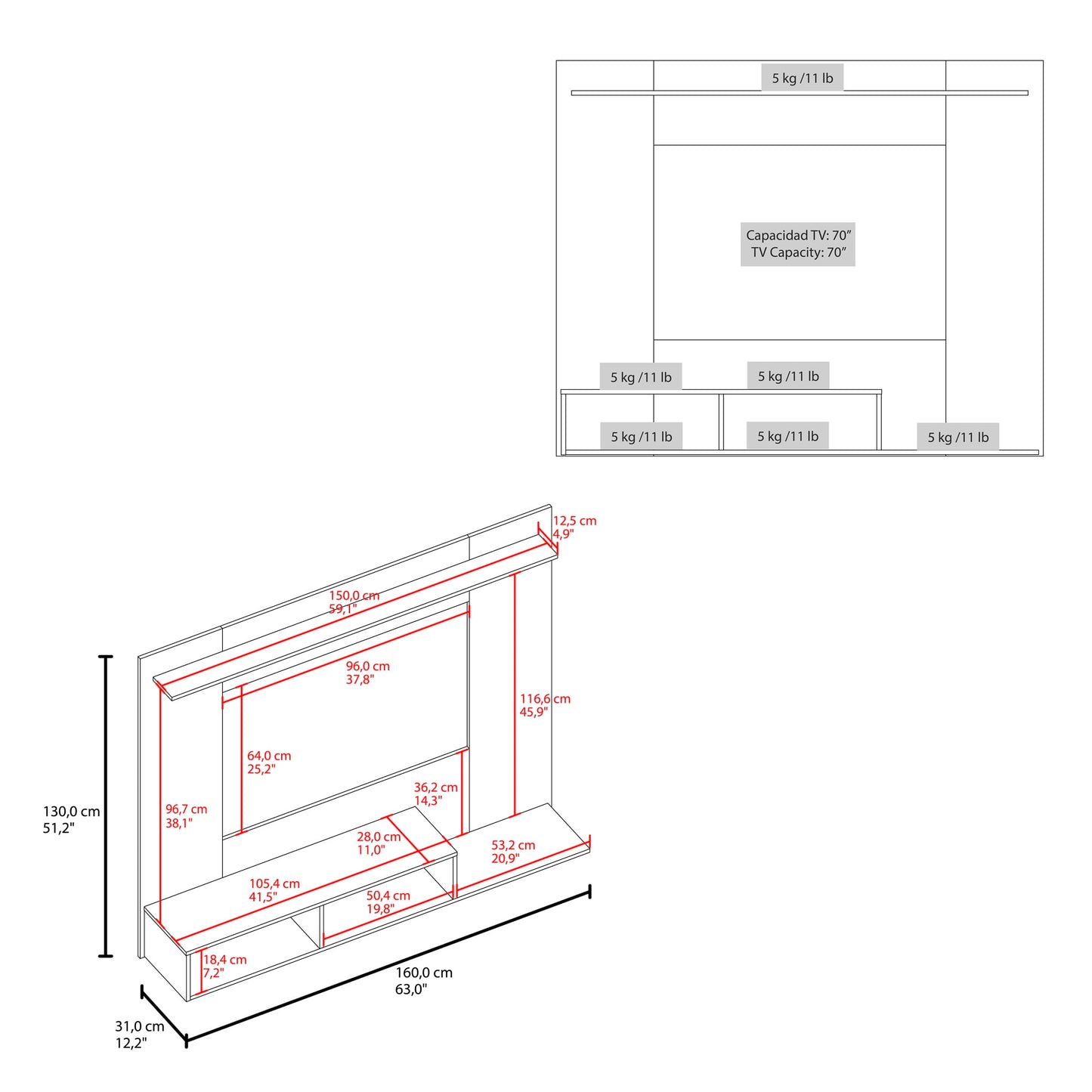 Panel Tv Munt 130X160X31 Rta Positano Wengue Zf