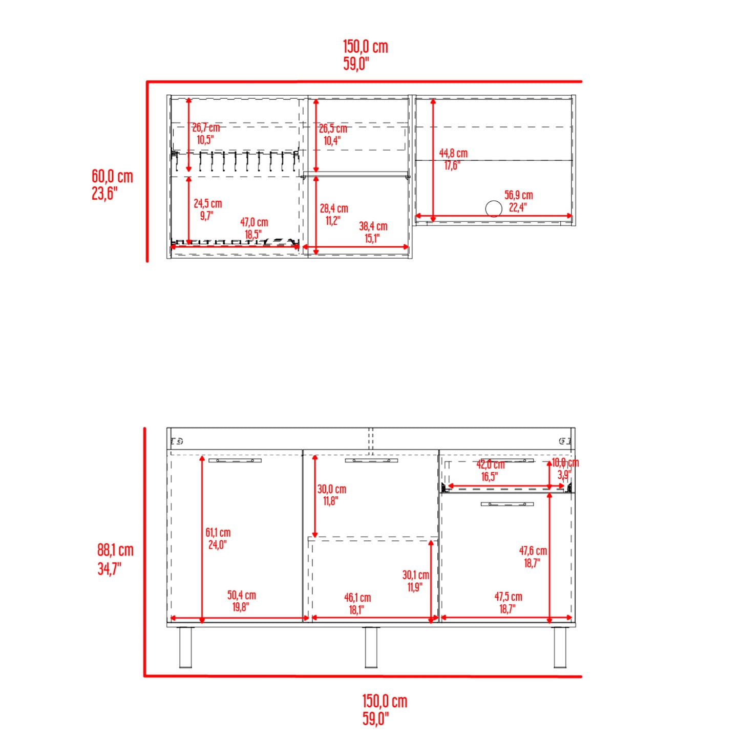Cocina 150 Sedona 60X150X40 Rta Blanco Mqz Fresno Eu