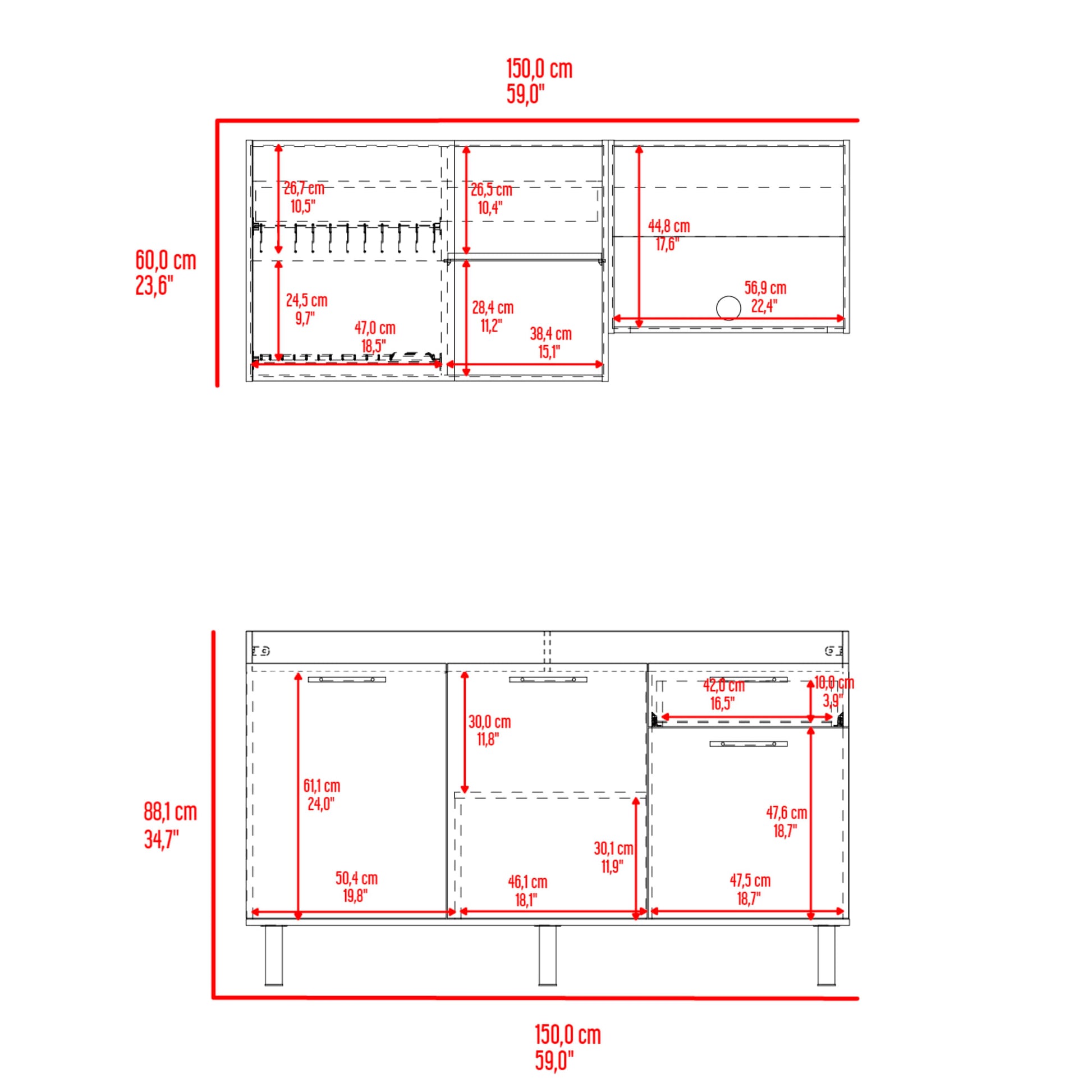 Cocina 150 Sedona 60X150X40 Rta Blanco Mqz Fresno Eu