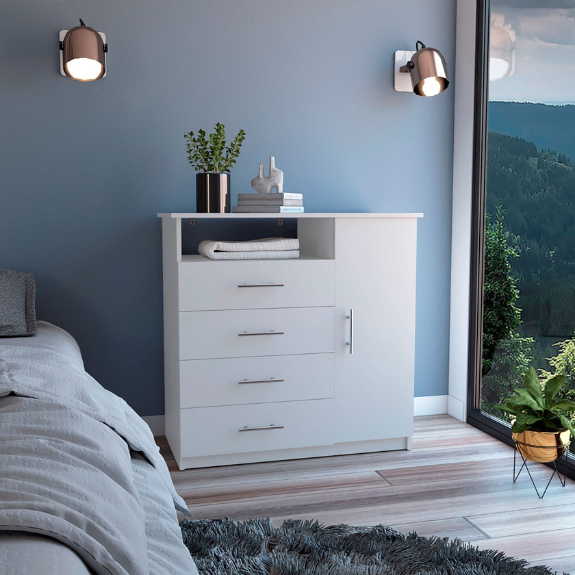 Comoda Peru 4 Cajones 1 Puerta 88X91X45 Rta Blanco