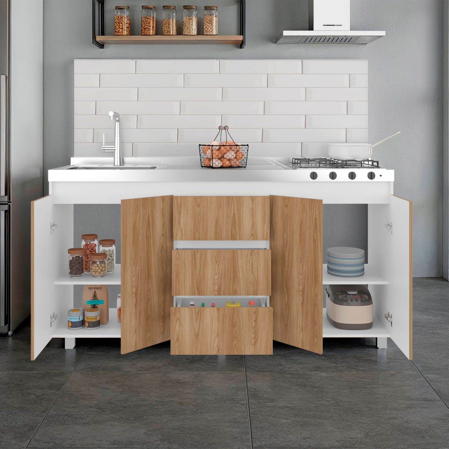Mueble Inferior Cocina Boreal Izq 89X179X49 Rta Blanco Fresno