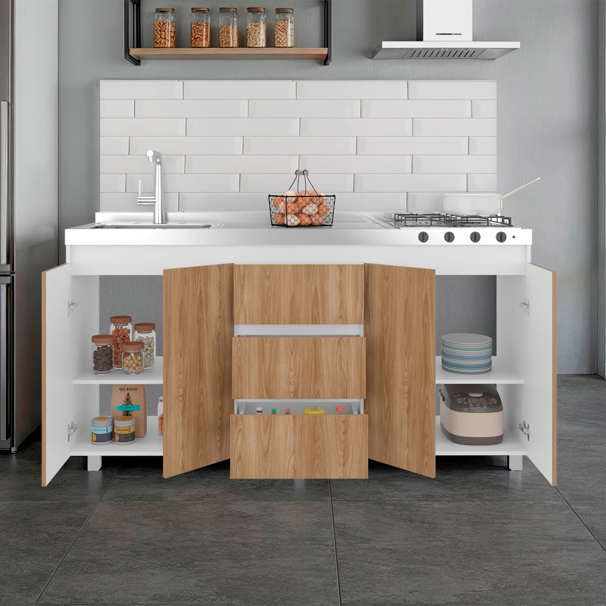 Mueble Inferior Cocina Boreal Izq 89X179X49 Rta Blanco Fresno