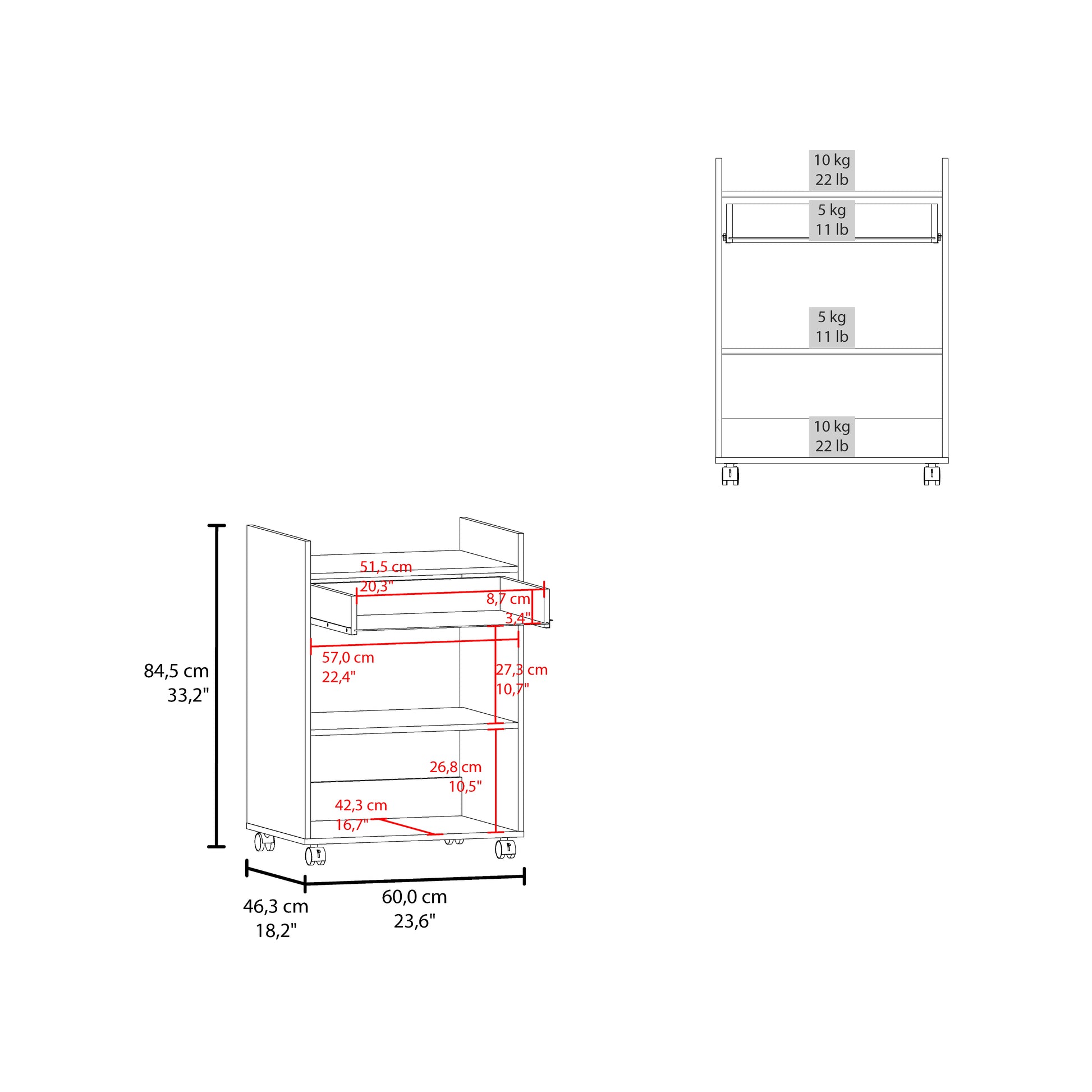 Auxiliar De Cocina Movil Glover 83X60X47 Rta Blanco Zf