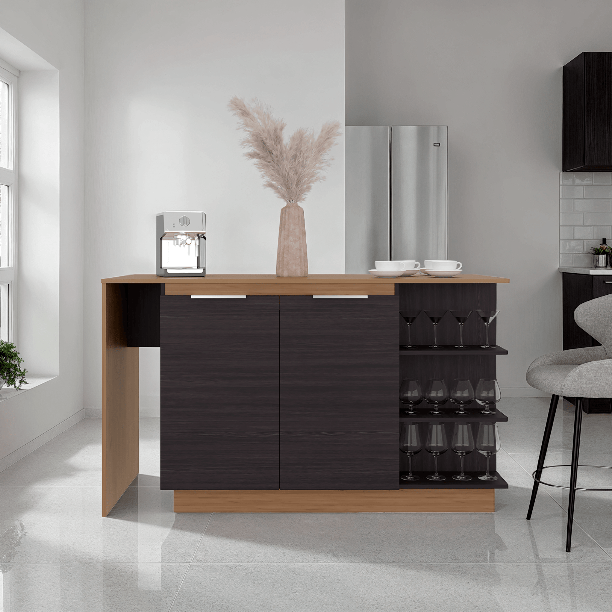 Barra De Cocina Lumina 89X150X62 Rta Wengue Fresno Zf
