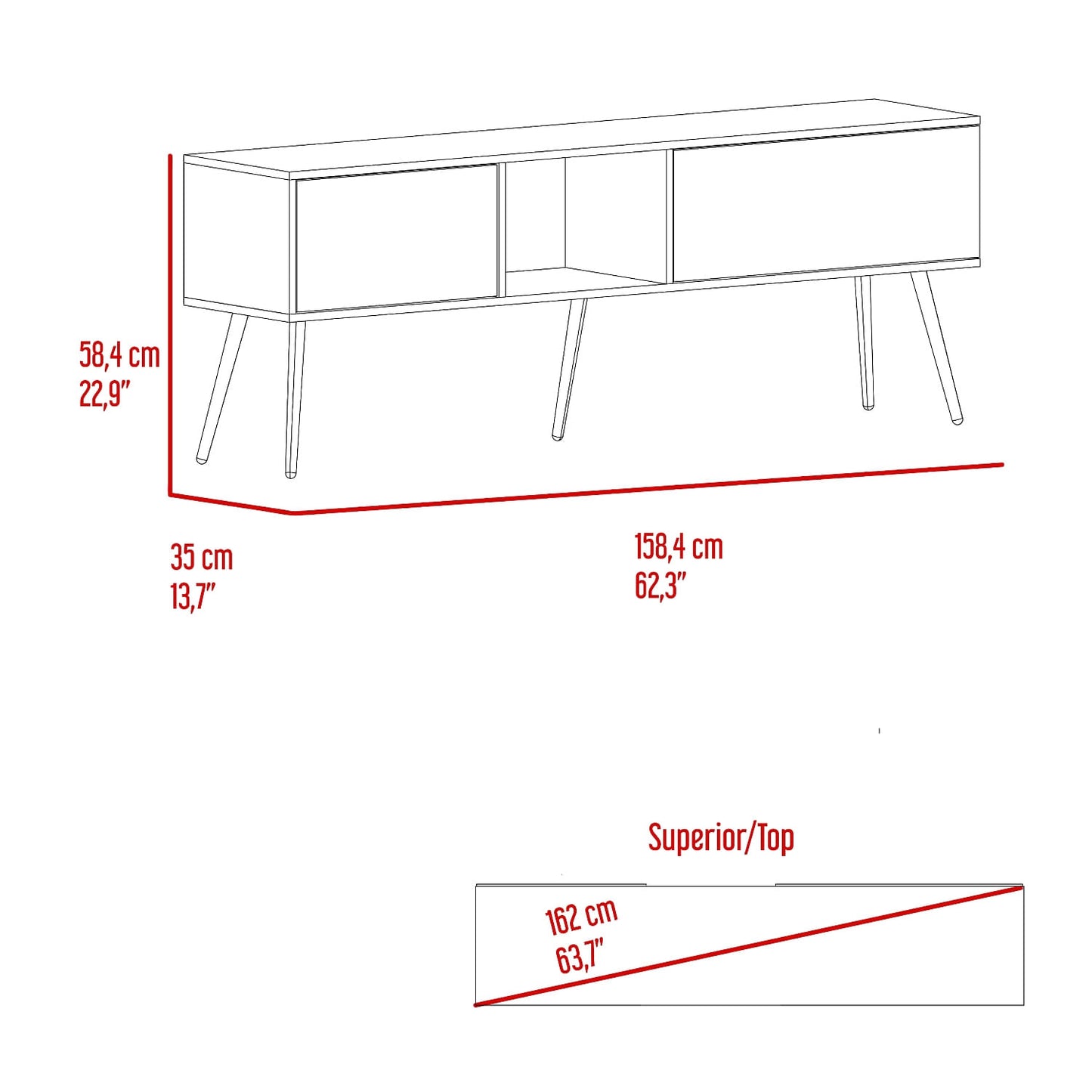 Mesa De Tv 70" Zurich 58X158X35 Rta Milan Plomo