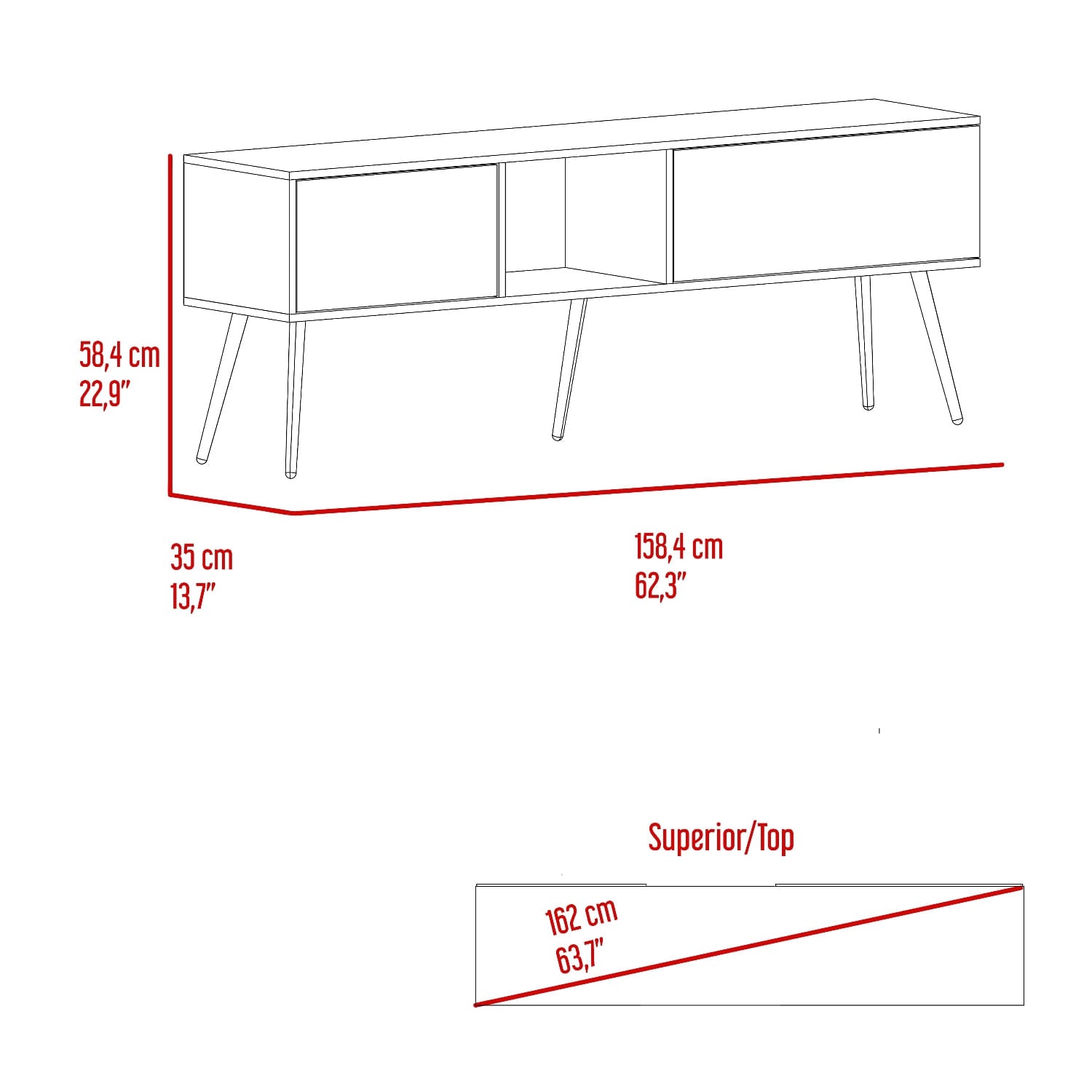 Mesa De Tv 70" Zurich 58X158X35 Rta Milan Plomo